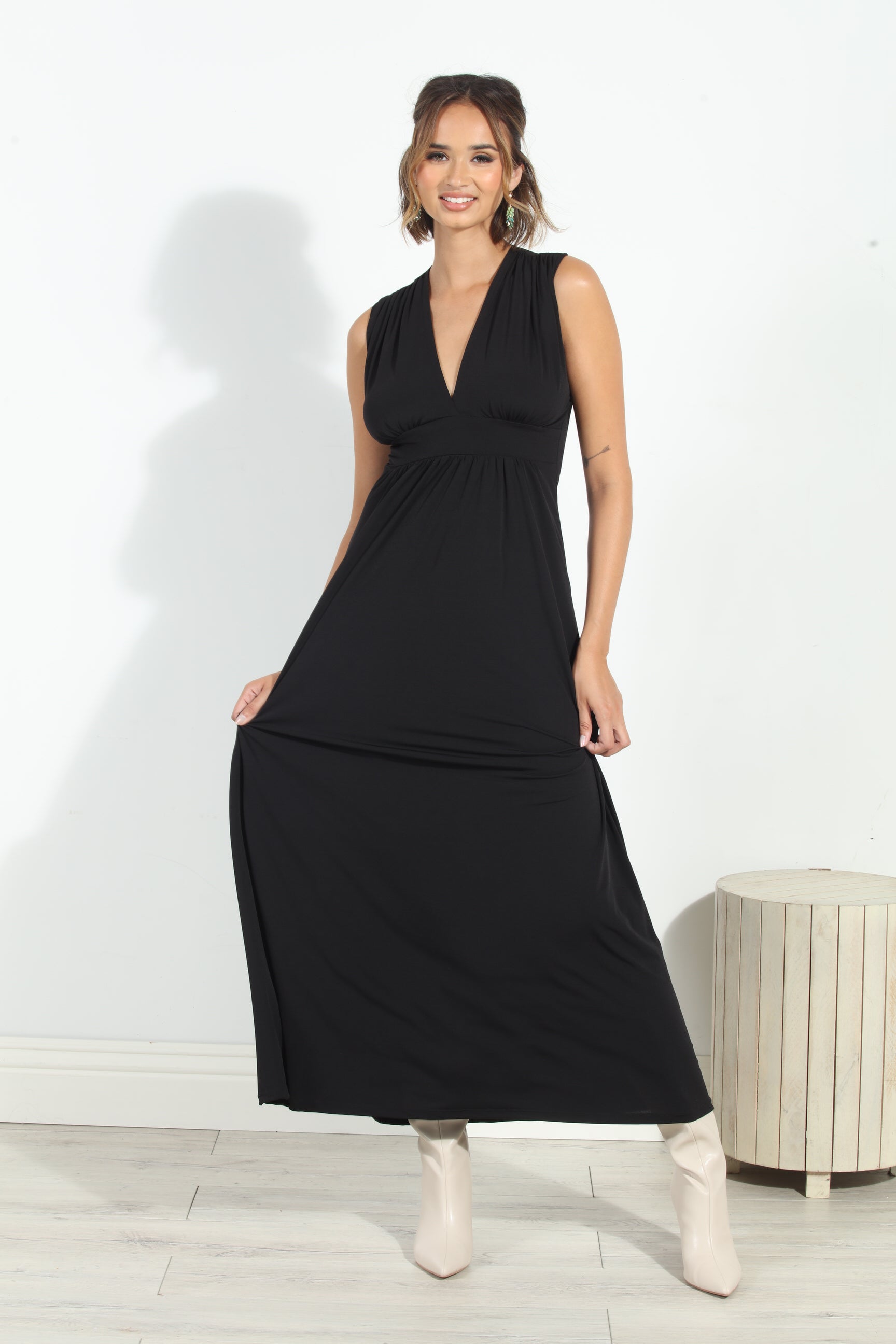 Black Stretch V-Neck Maxi Dress-BEST SELLER