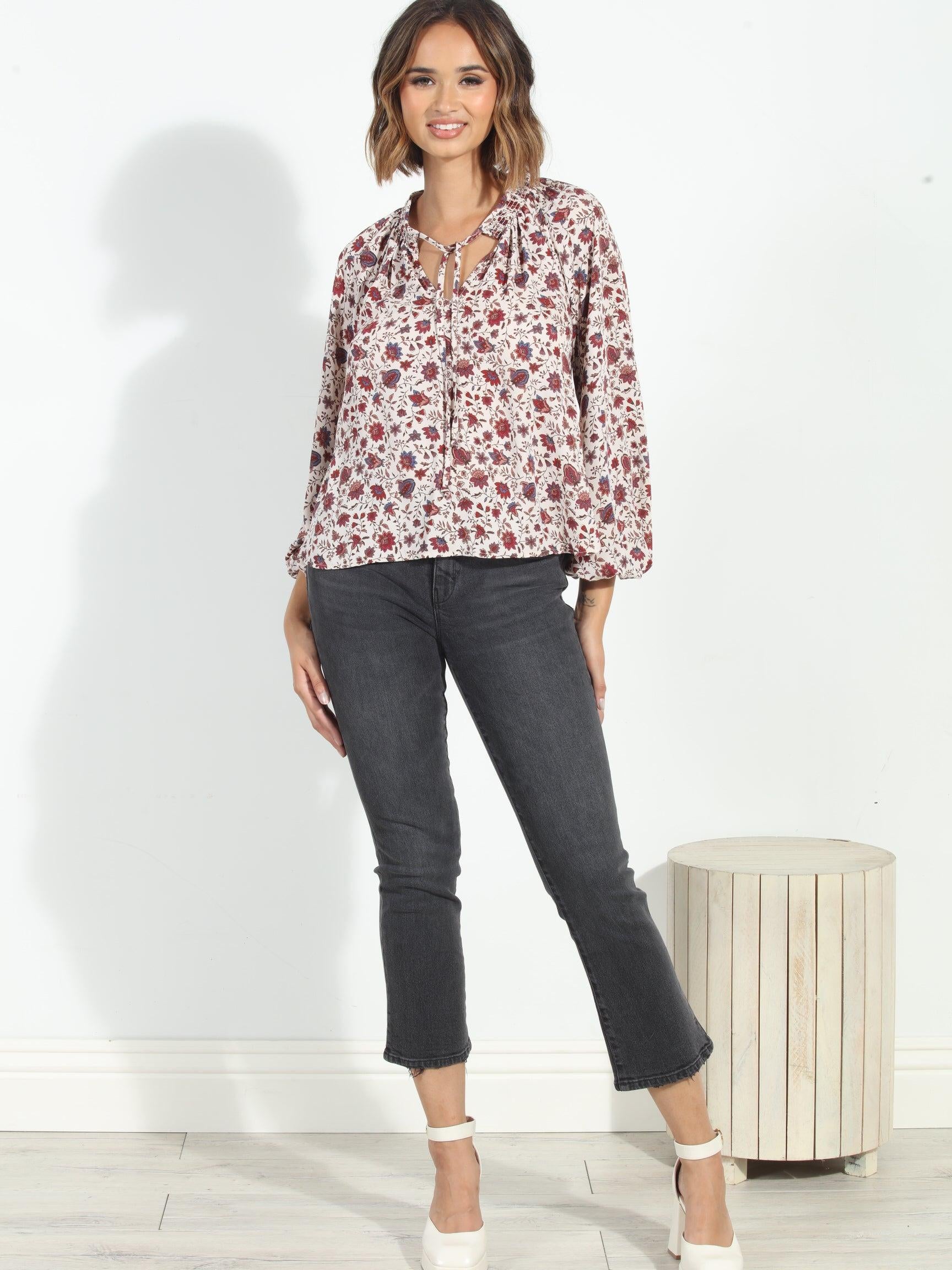 Fiori Smocked Neck Blouse-FINAL SALE