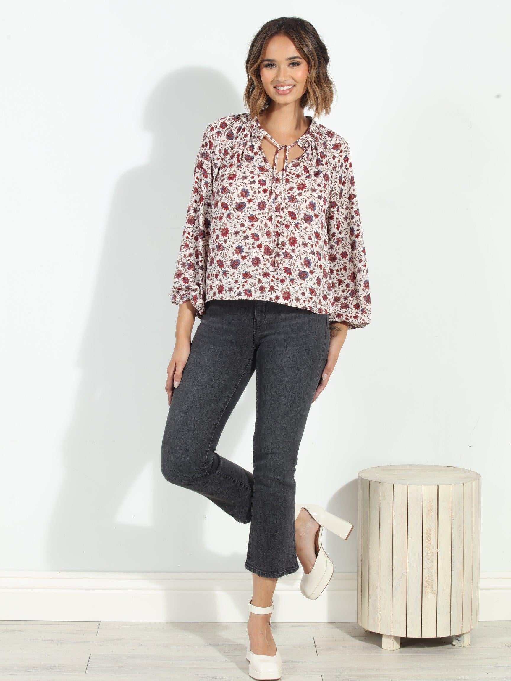 Fiori Smocked Neck Blouse-FINAL SALE
