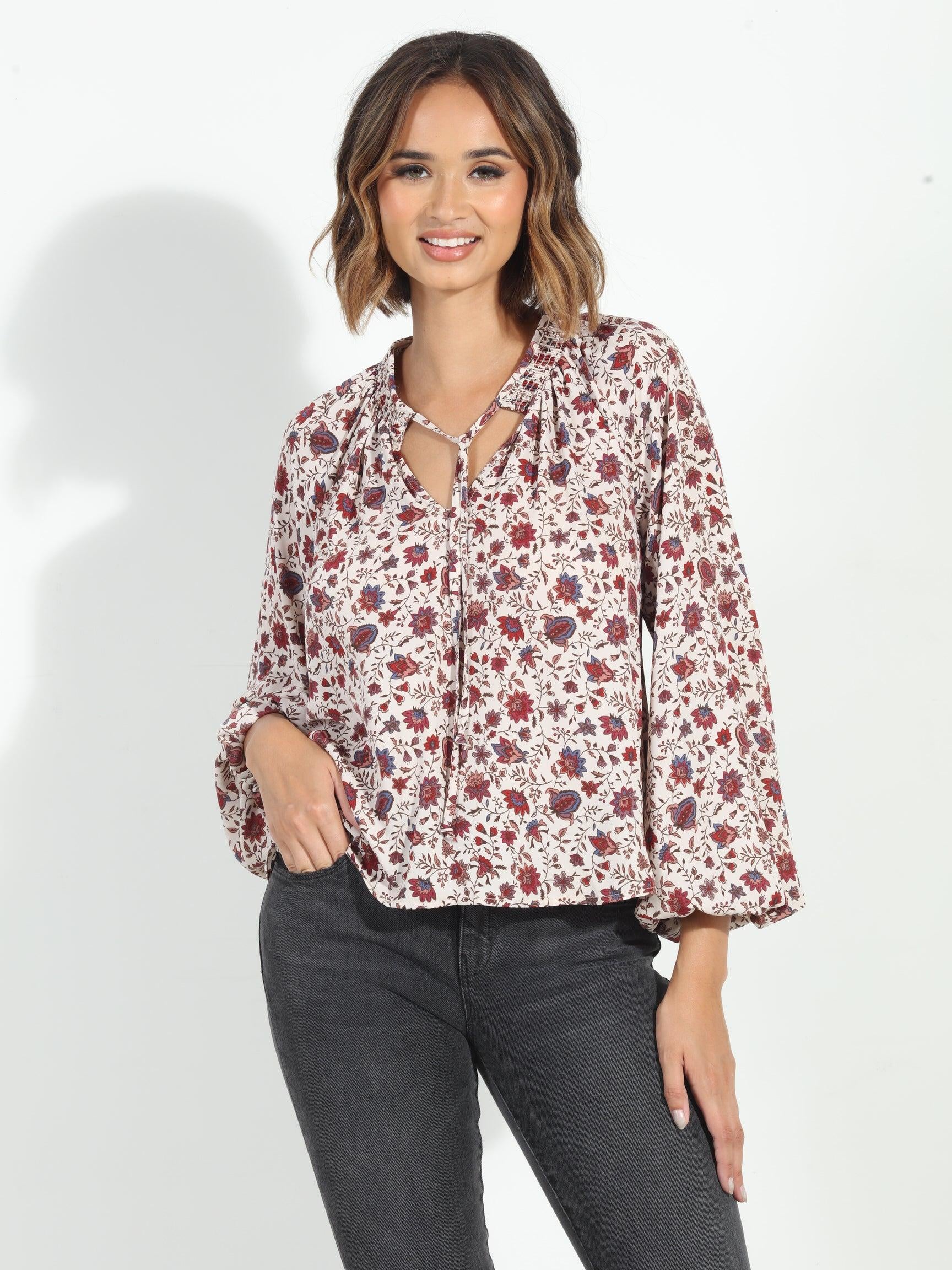 Fiori Smocked Neck Blouse-FINAL SALE