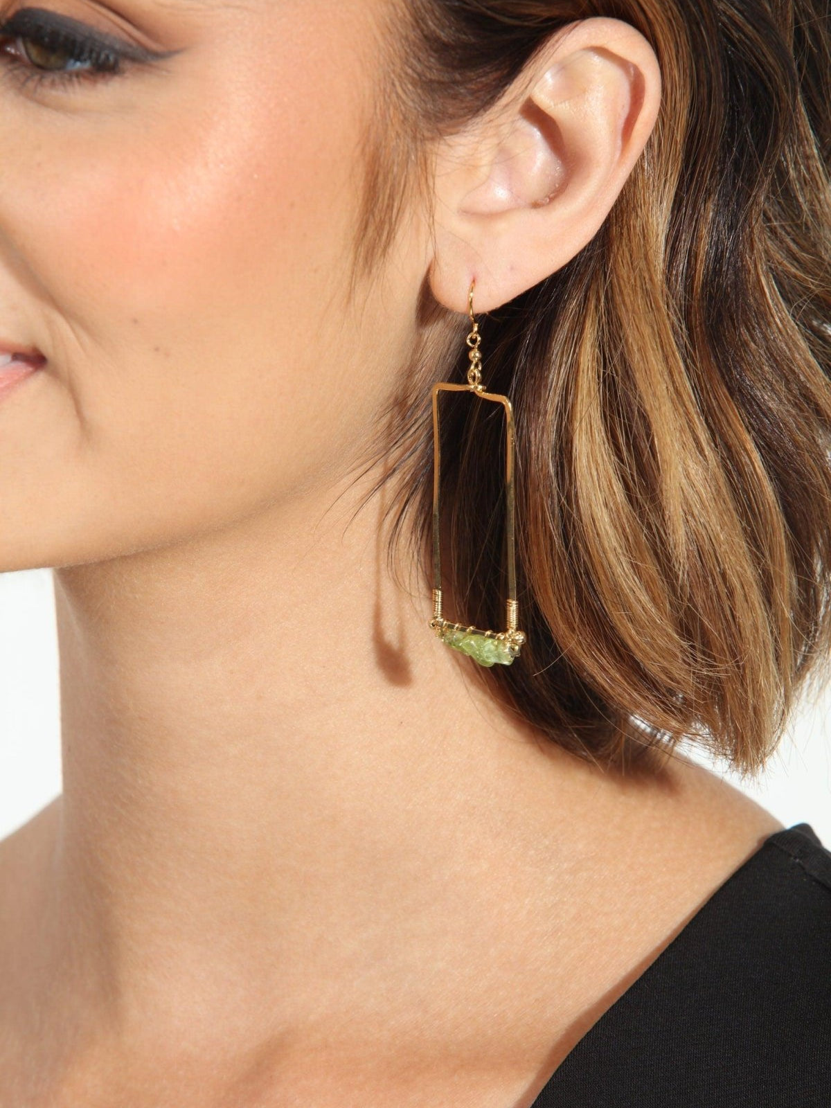 Geo Green and Gold Dangle Earrings-FINAL SALE