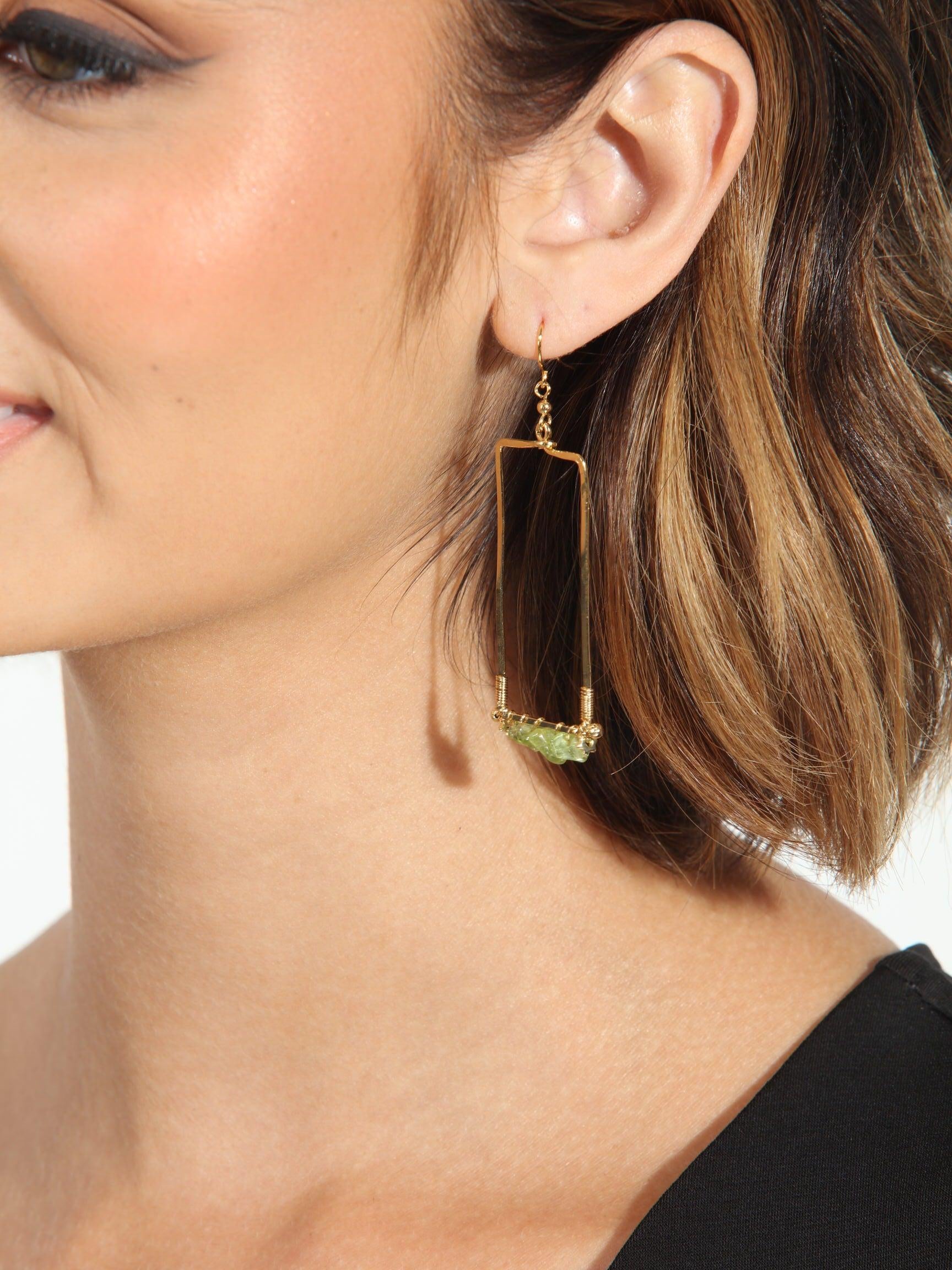 Geo Green and Gold Dangle Earrings-FINAL SALE