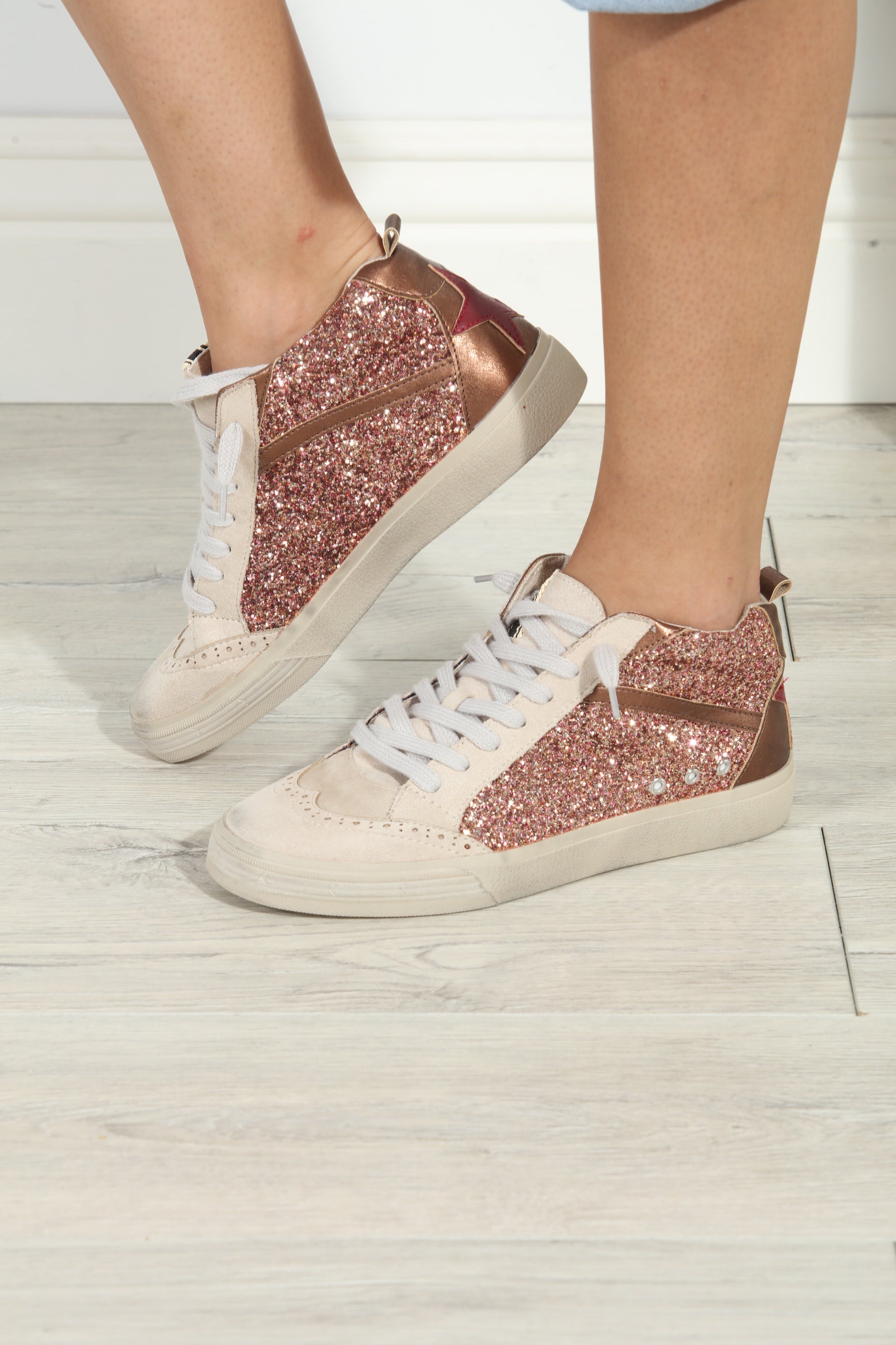 Riley Rose Gold Sparkle High-Top Sneakers-BEST SELLERS