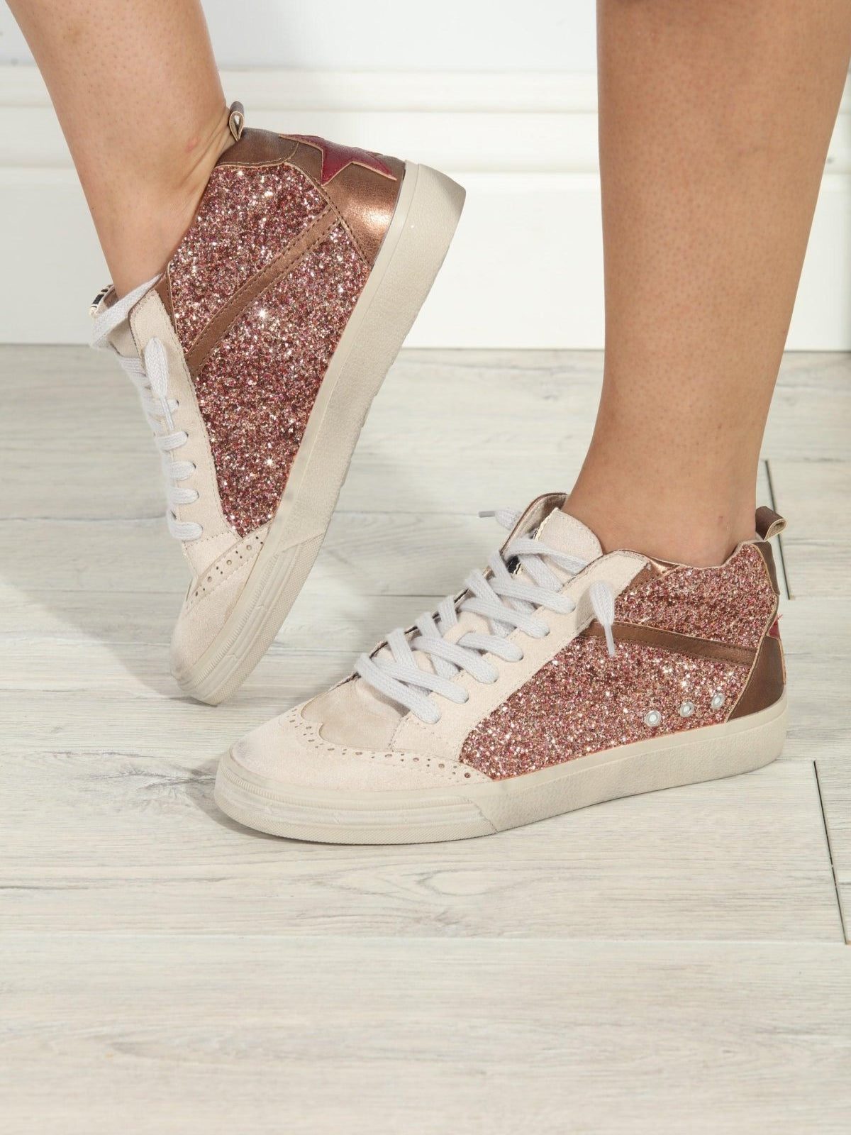 Riley Rose Gold Sparkle High-Top Sneakers-FINAL SALE