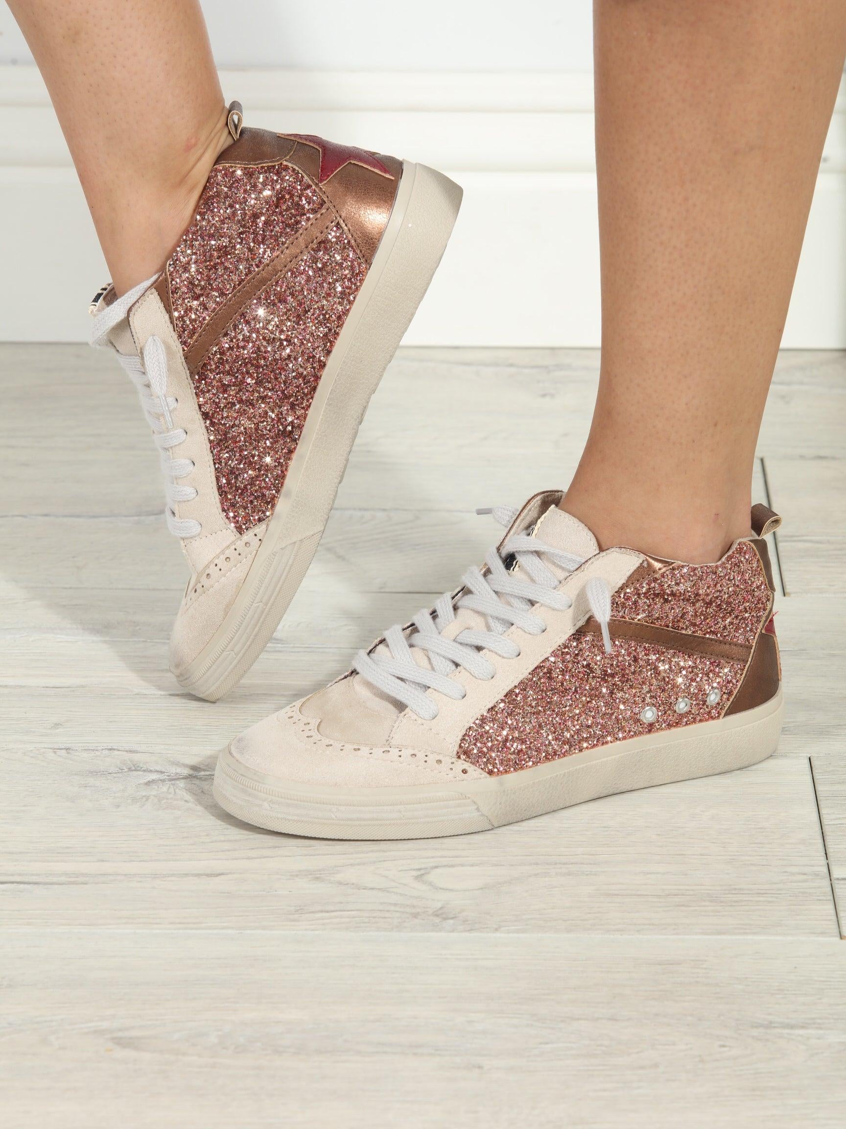 Riley Rose Gold Sparkle High-Top Sneakers-FINAL SALE