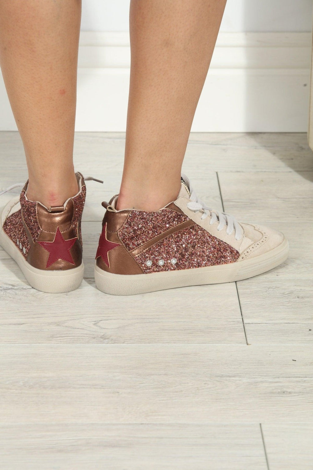 Riley Rose Gold Sparkle High-Top Sneakers-FINAL SALE