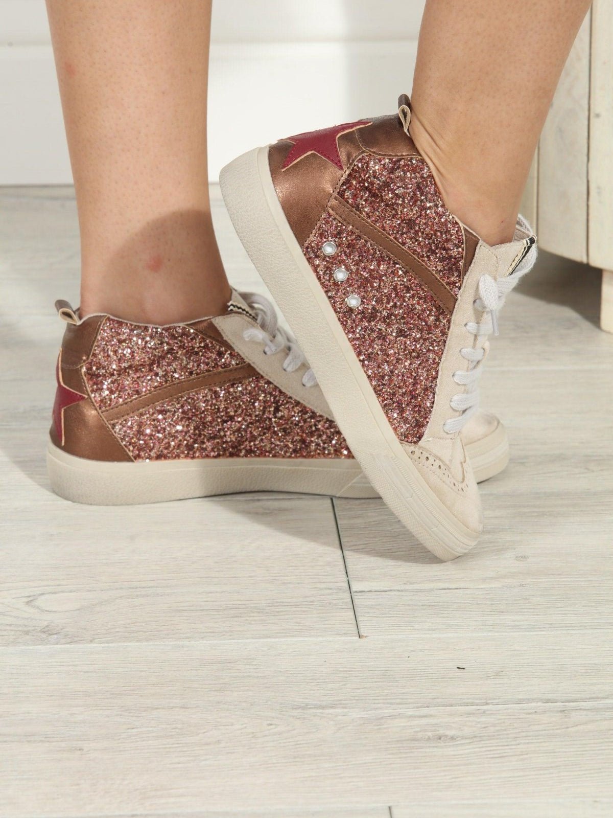 Riley Rose Gold Sparkle High-Top Sneakers-FINAL SALE