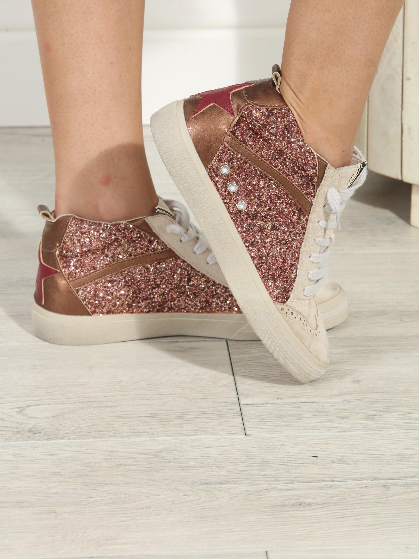 Riley Rose Gold Sparkle High-Top Sneakers-FINAL SALE