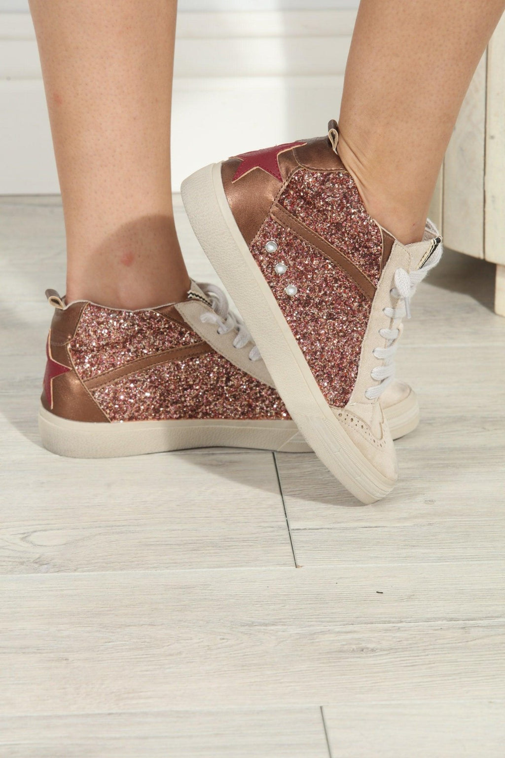 Riley Rose Gold Sparkle High-Top Sneakers-FINAL SALE