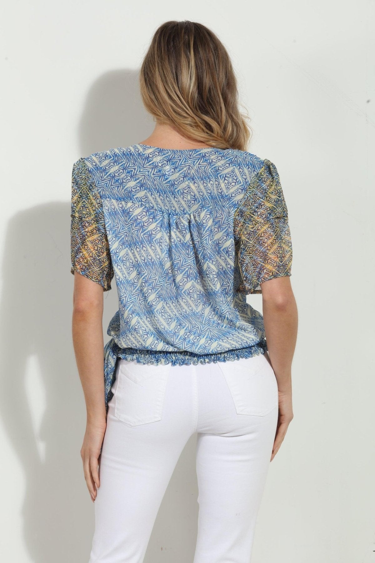 Tina Short Sleeve Flutter Wrap Blouse-FINAL SALE