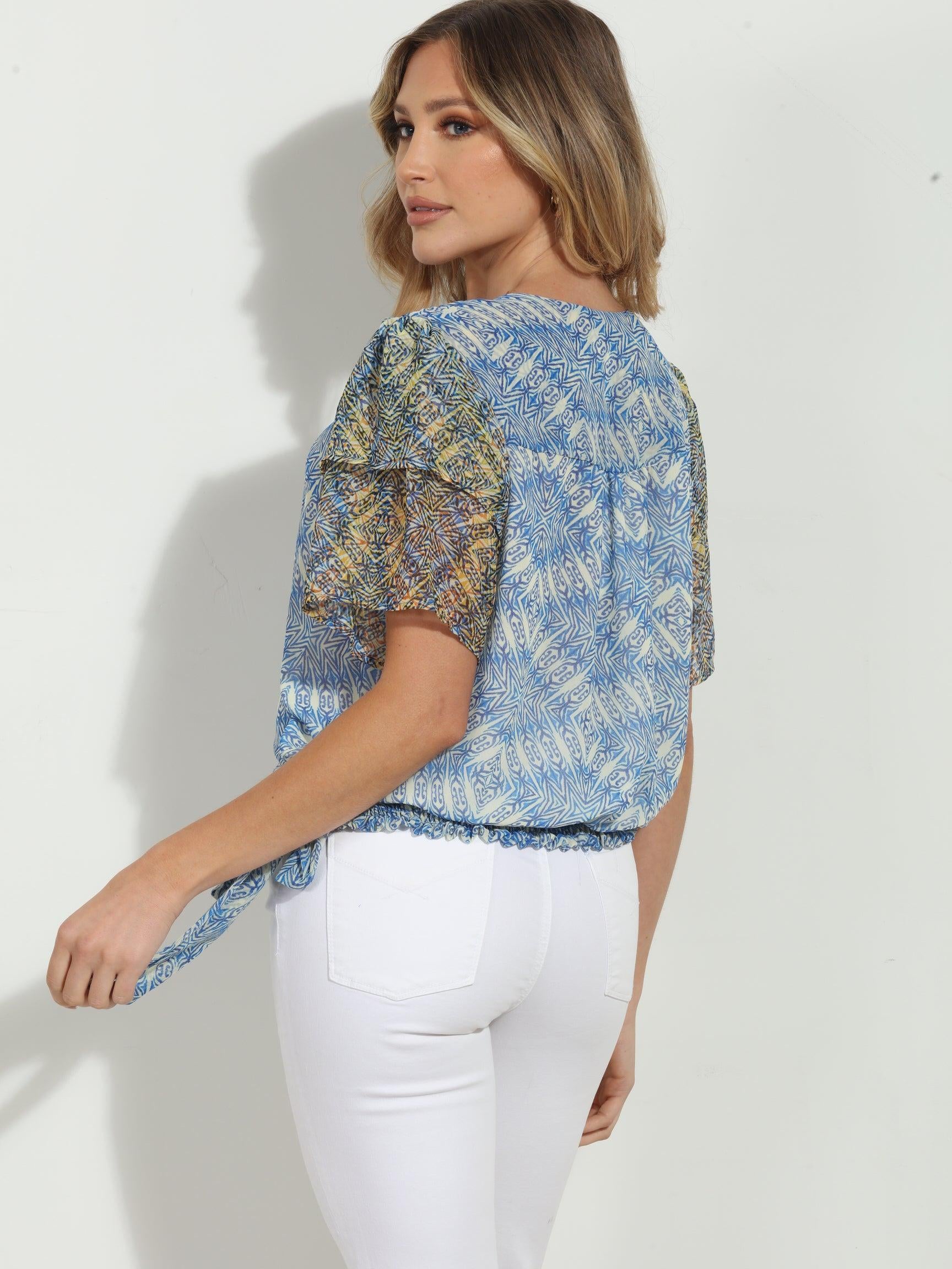 Tina Short Sleeve Flutter Wrap Blouse-FINAL SALE