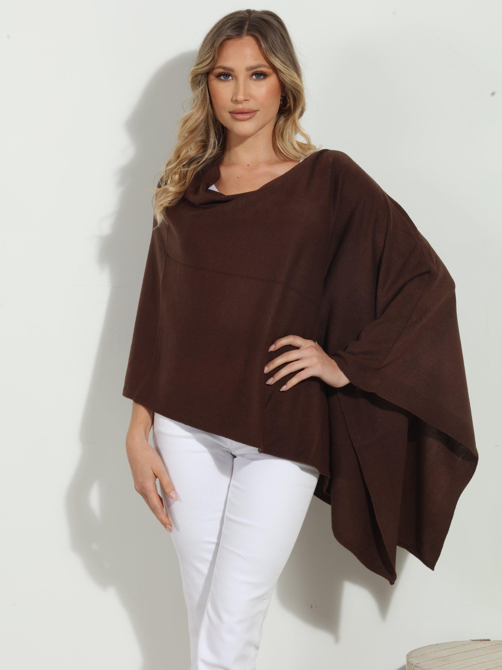 Chocolate Throw-On Poncho -NEW COLOR