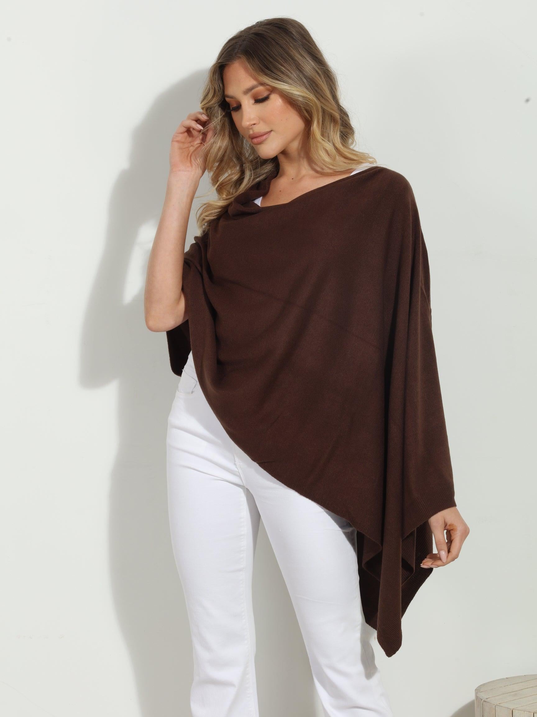 Chocolate Throw-On Poncho -NEW COLOR