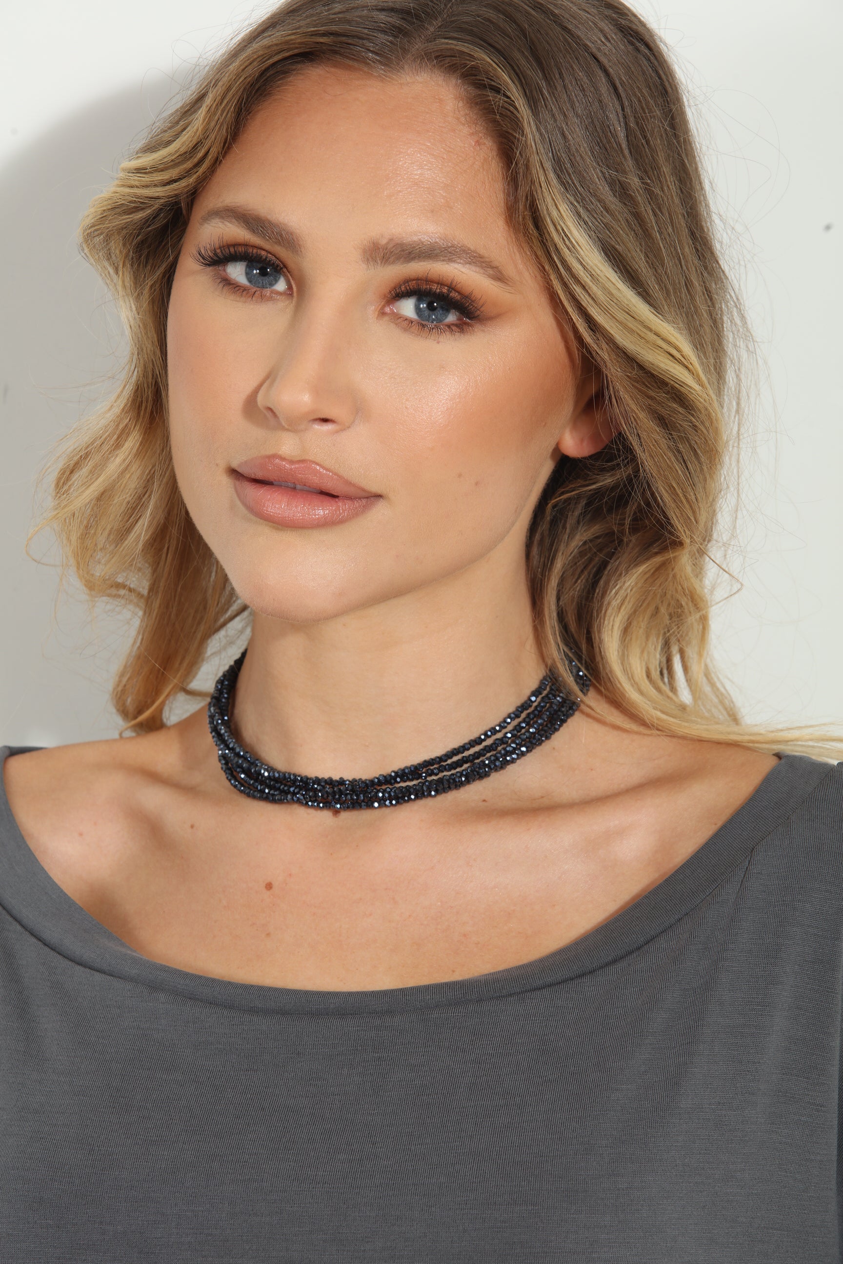 Navy Shimmer Beaded Layered Necklace