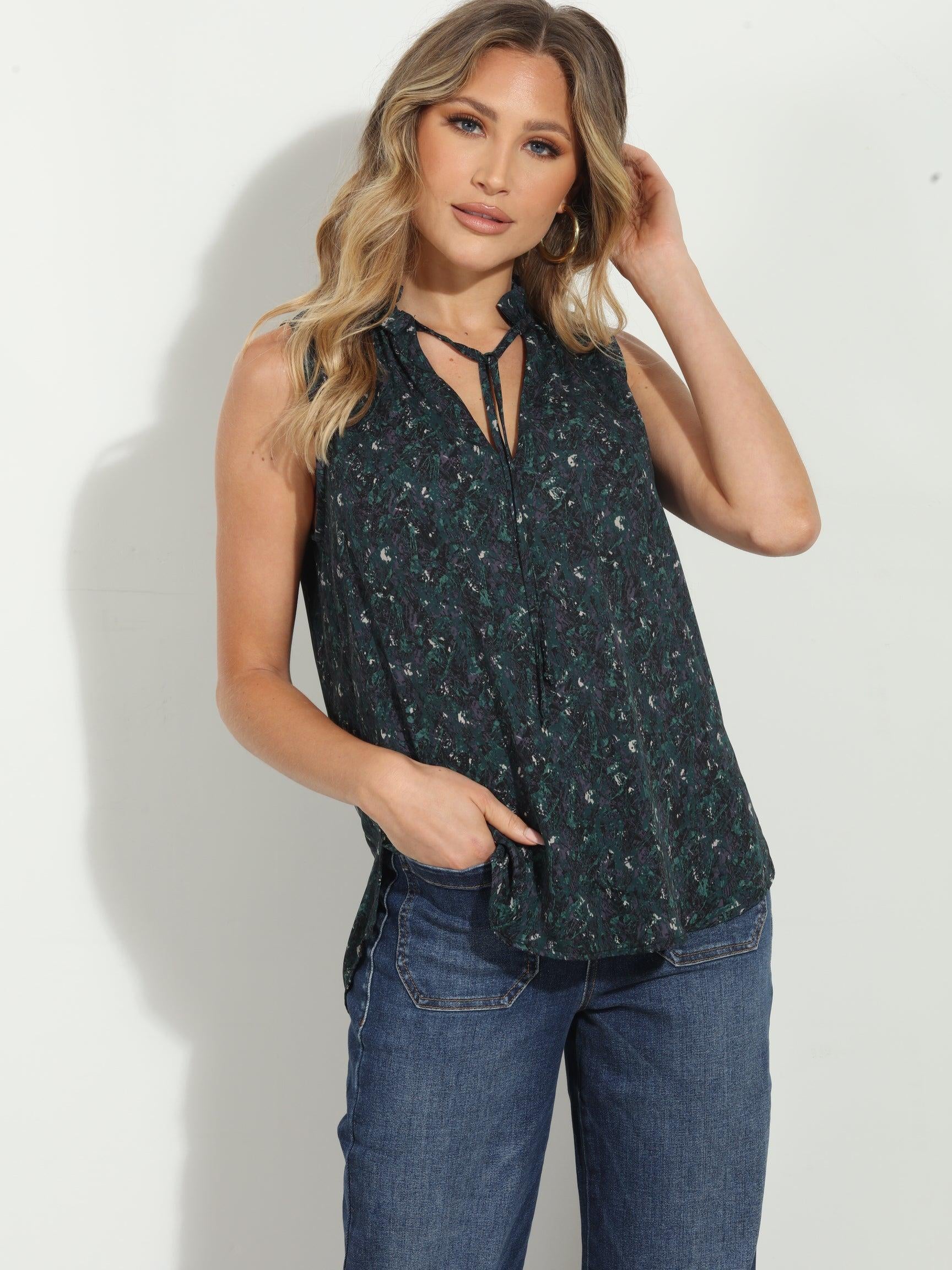 Travis Pleated Neck Sleeveless Blouse-FINAL SALE