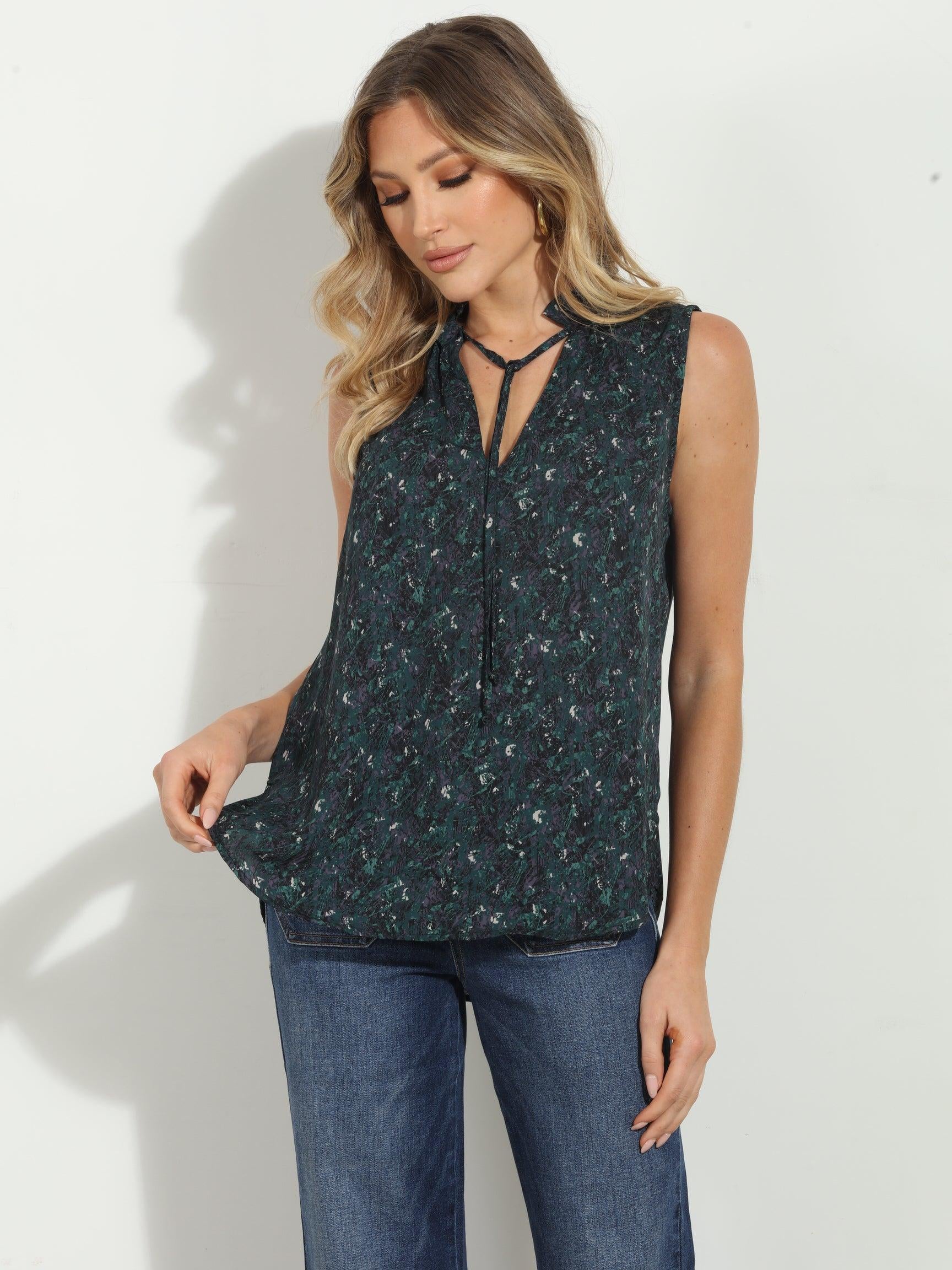 Travis Pleated Neck Sleeveless Blouse-FINAL SALE