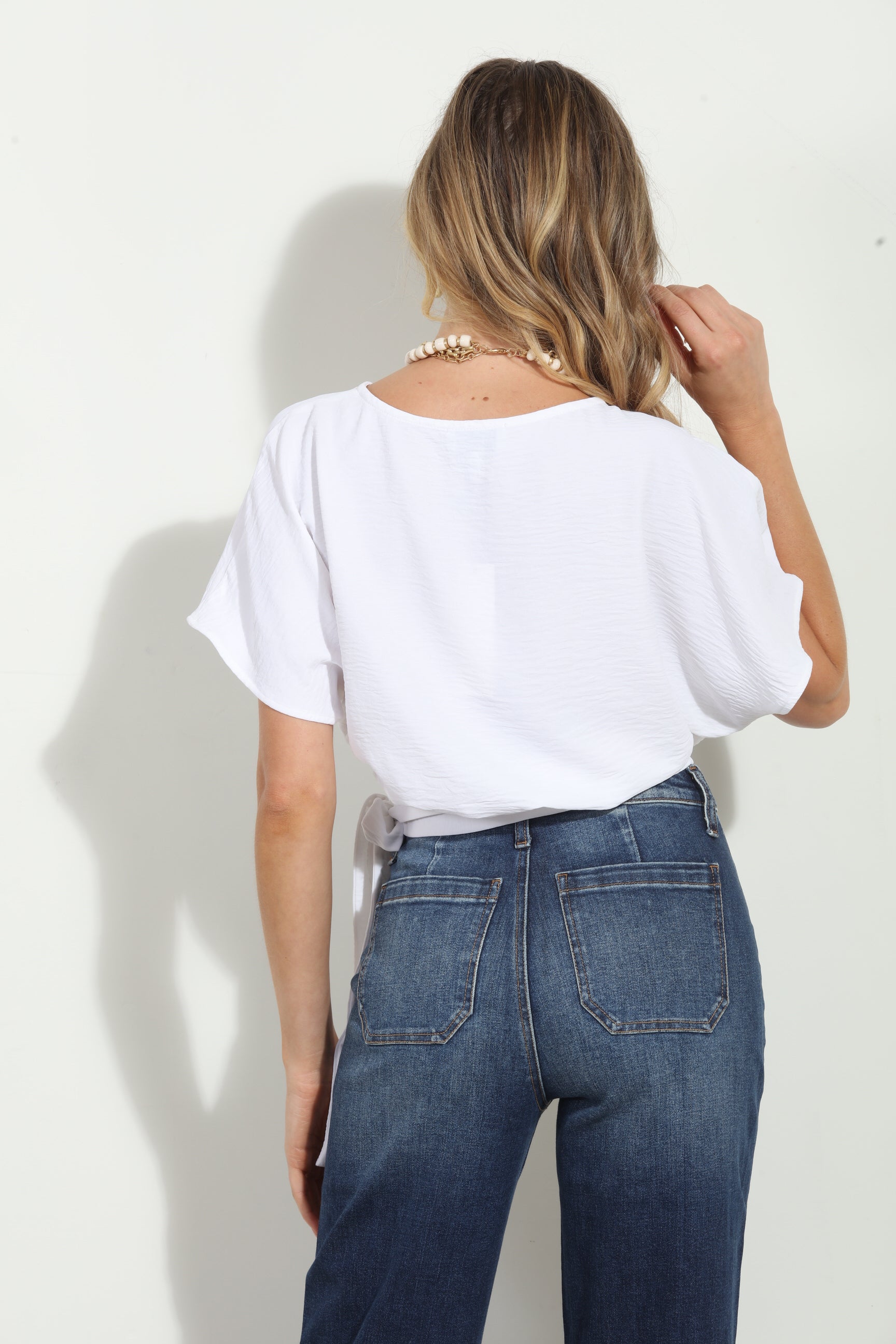 White Mom Cropped Wrap Top