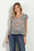 Vicky Short Sleeve Split Neck Top-FINAL SALE