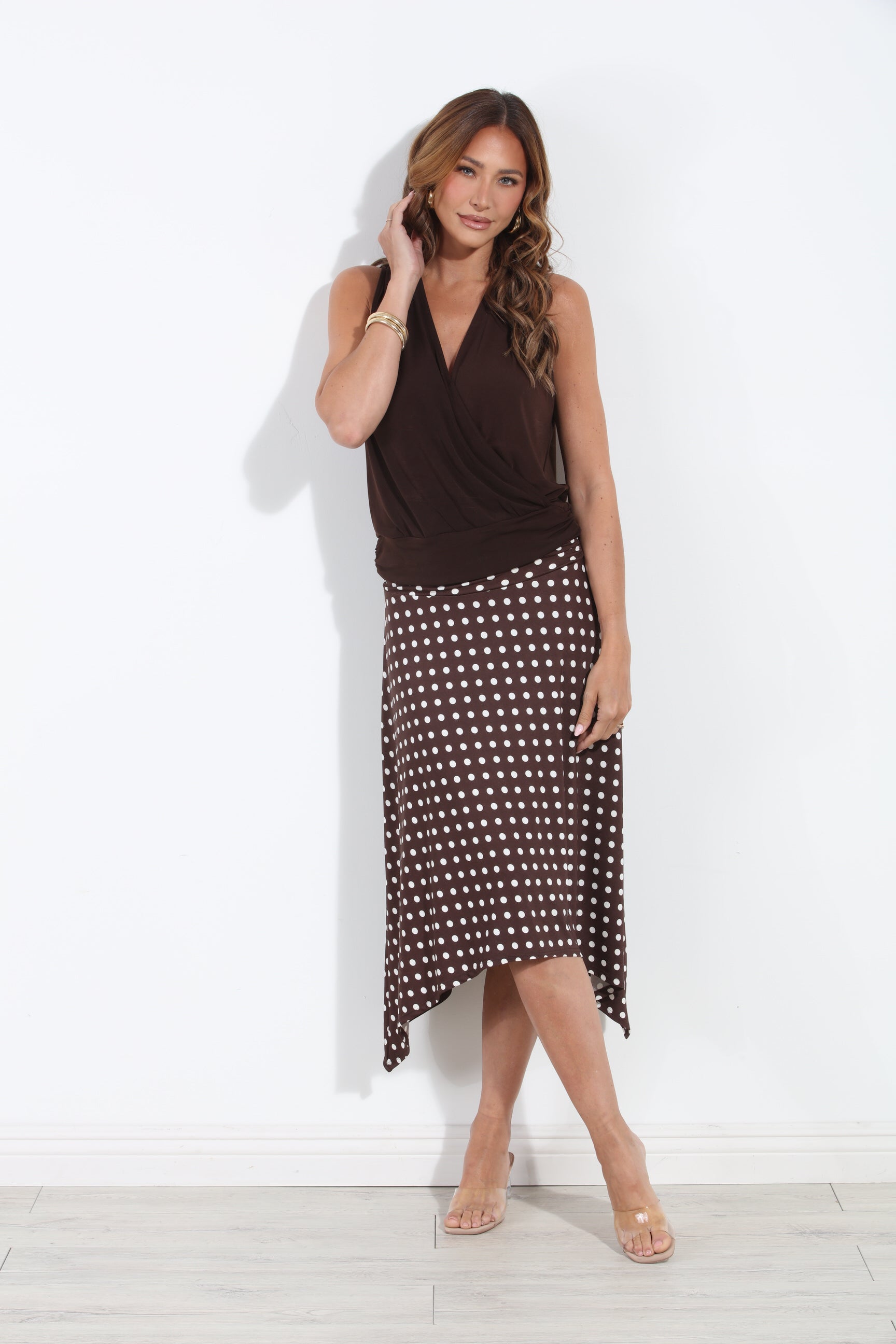 Chocolate Stretch Surplice Top