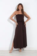 Espresso Stretch Ruched Tube Maxi Dress-BEST SELLER