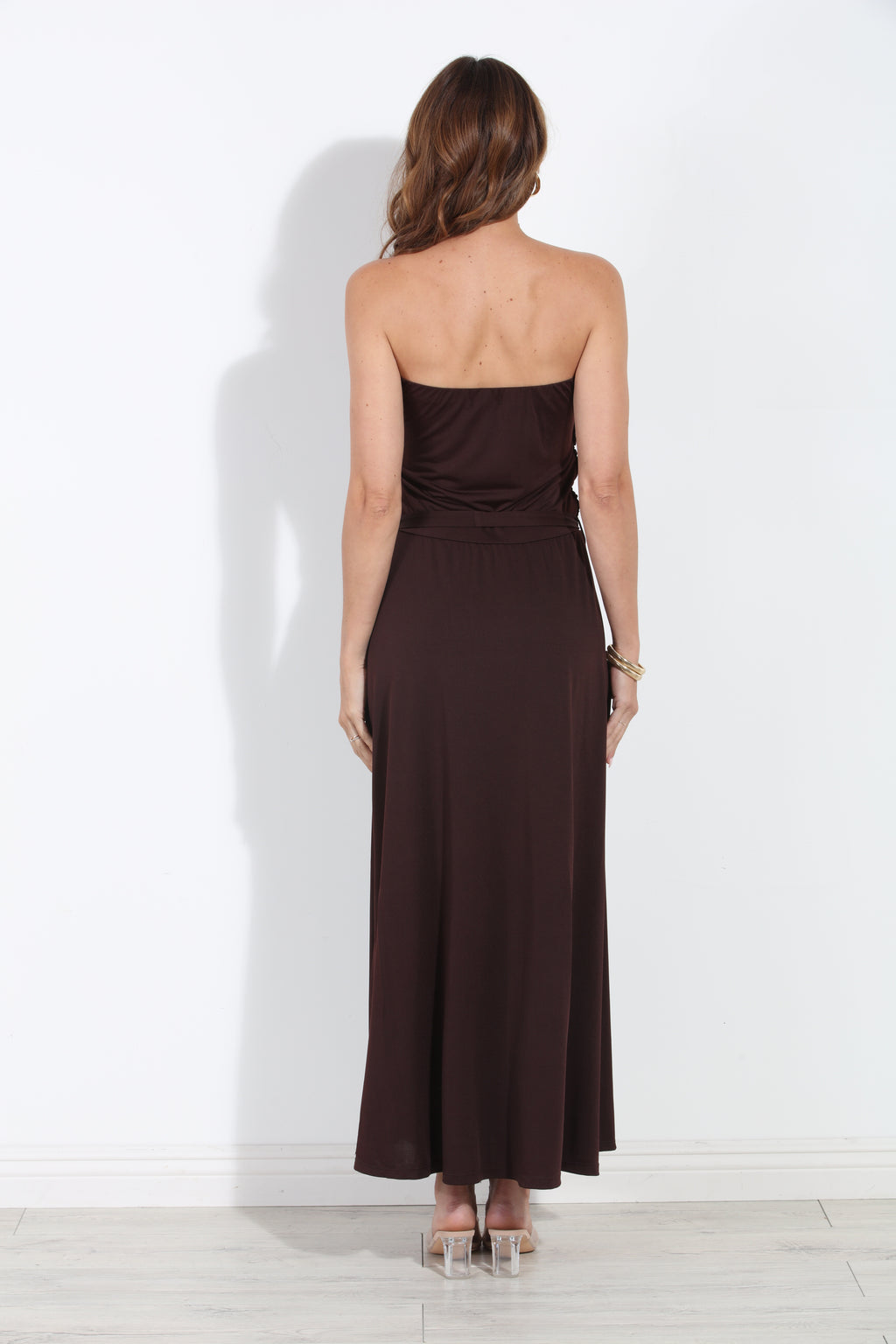 Espresso Stretch Ruched Tube Maxi Dress-BEST SELLER