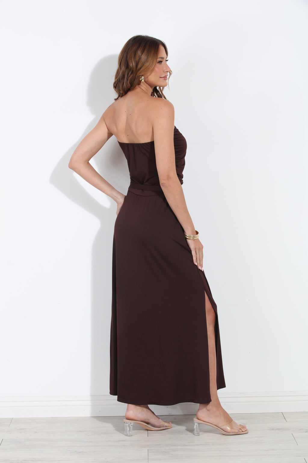 Espresso Stretch Ruched Tube Maxi Dress-BEST SELLER