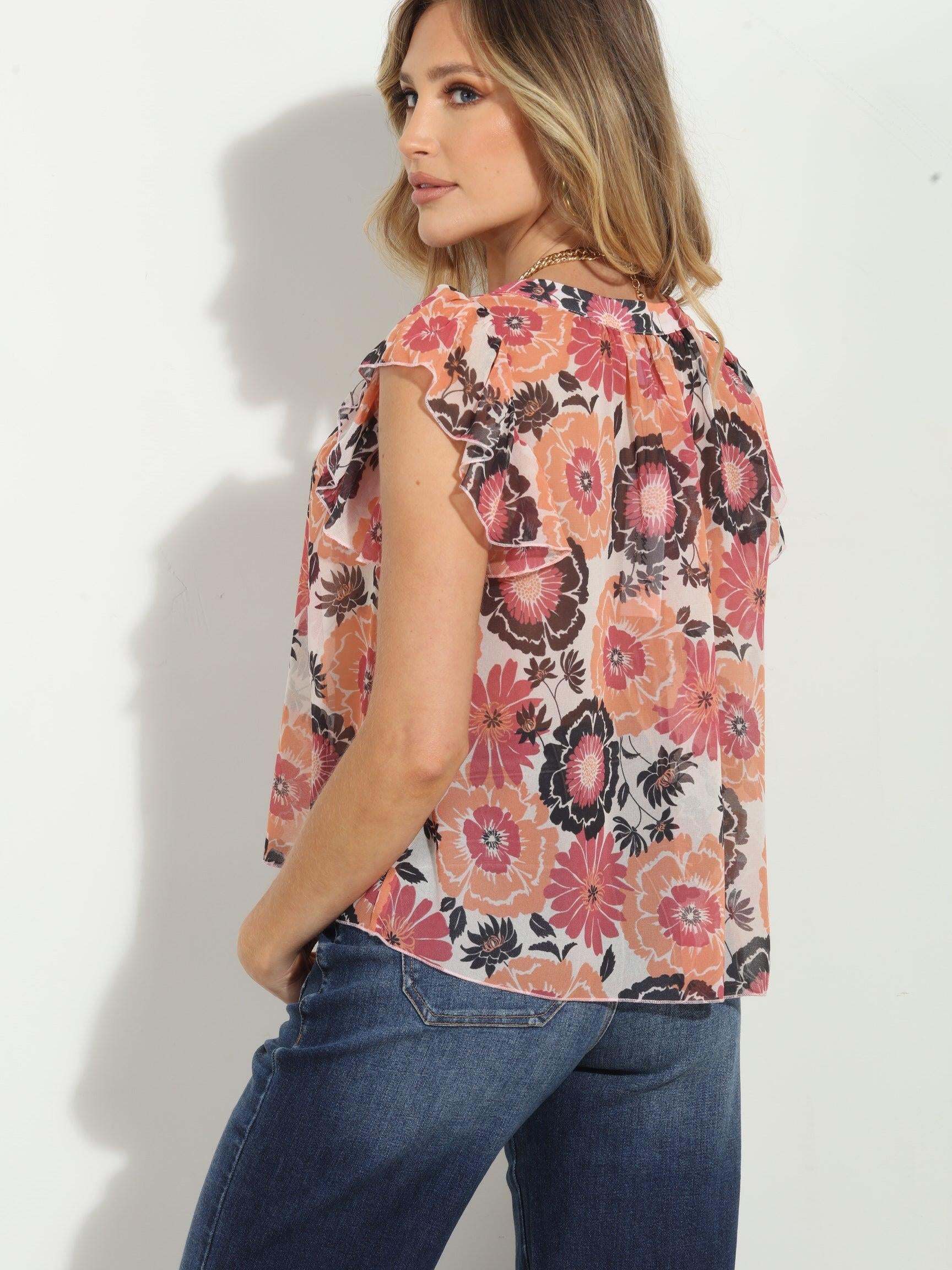 Lucy Chiffon Split Neck Top-FINAL SALE