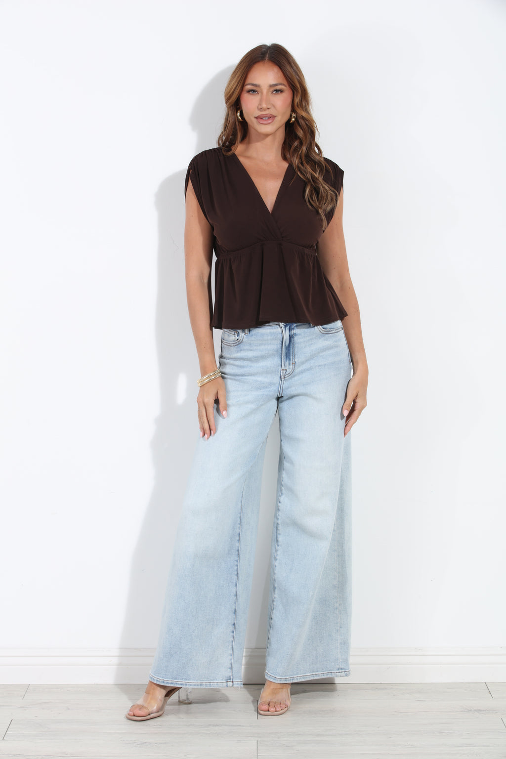 Chocolate Cross Front Peplum Top