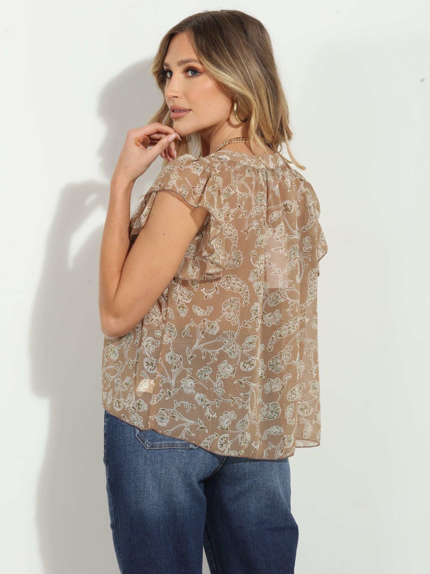 Carol Chiffon Split Neck Top- FINAL SALE