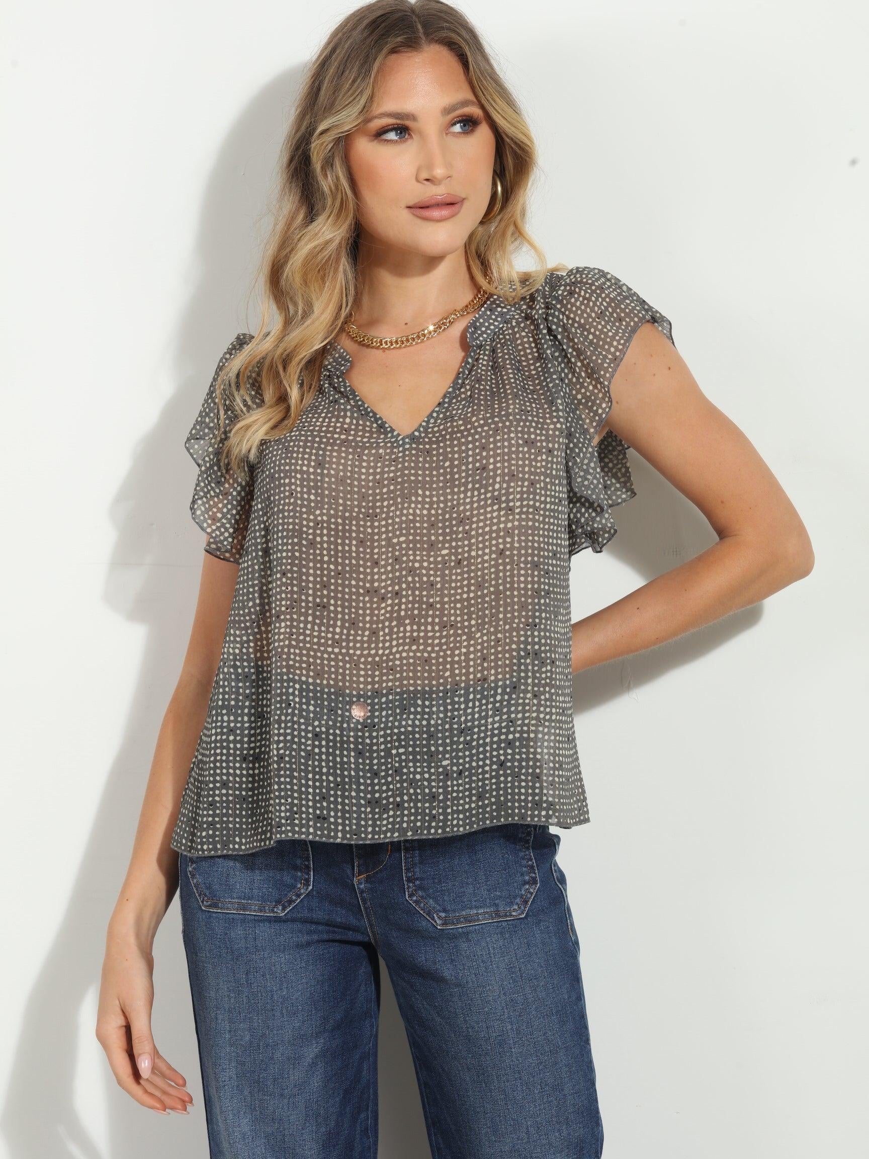 Dayna Chiffon Split Neck Top-FINAL SALE