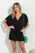 Black Short Sleeve Open-Back Romper-BEST SELLER