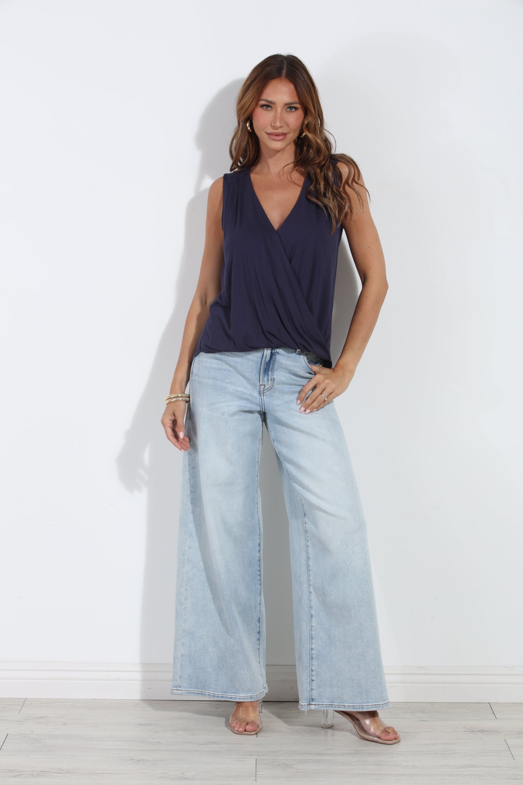 The Everyday Cupro Surplice Tank - Navy