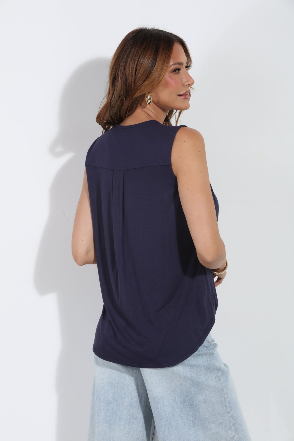 The Everyday Cupro Surplice Tank - Navy