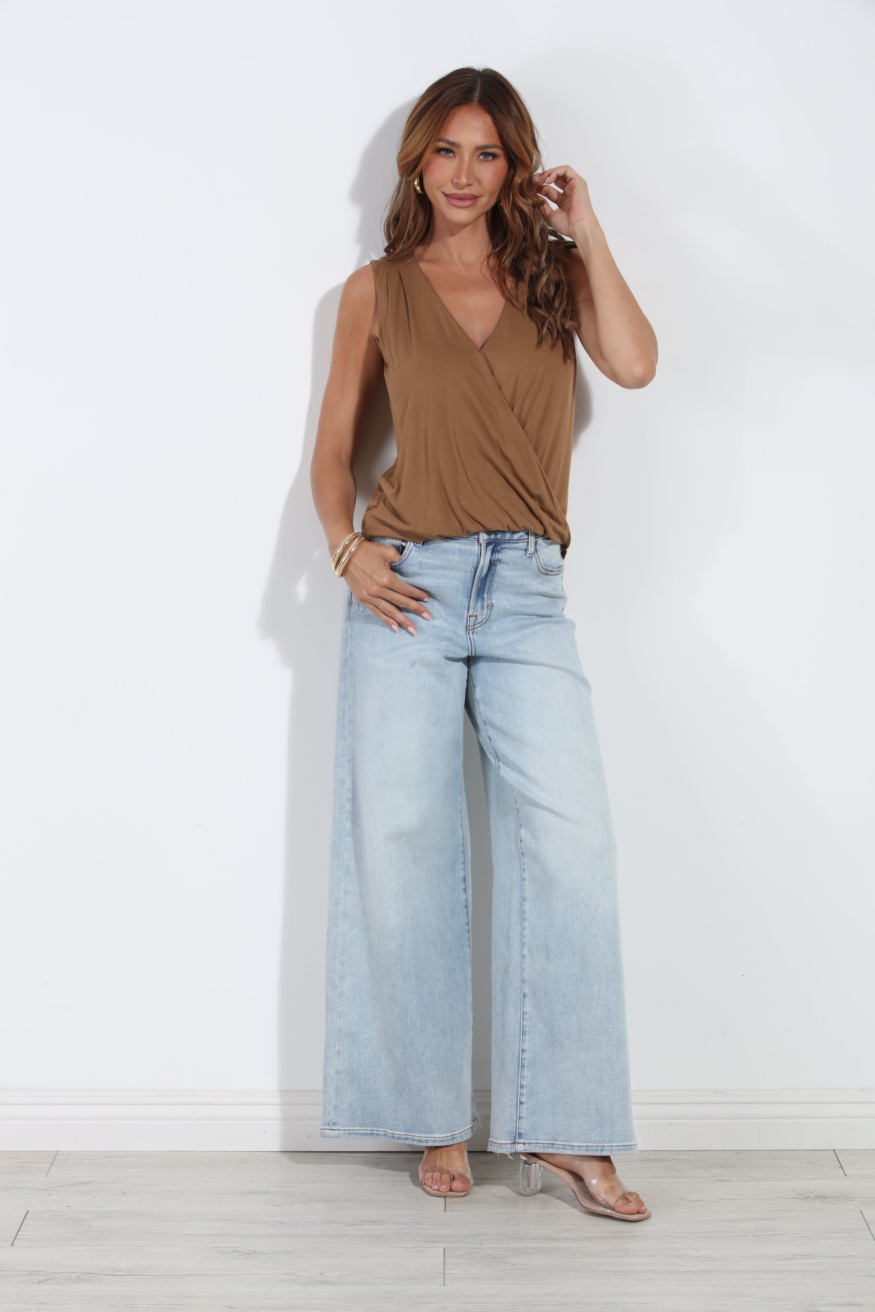 The Everyday Cupro Surplice Top - Camel