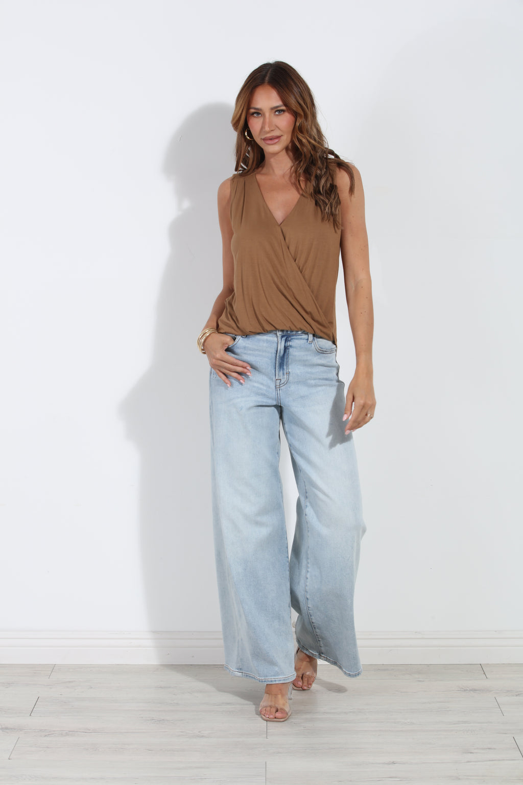 The Everyday Cupro Surplice Top - Camel