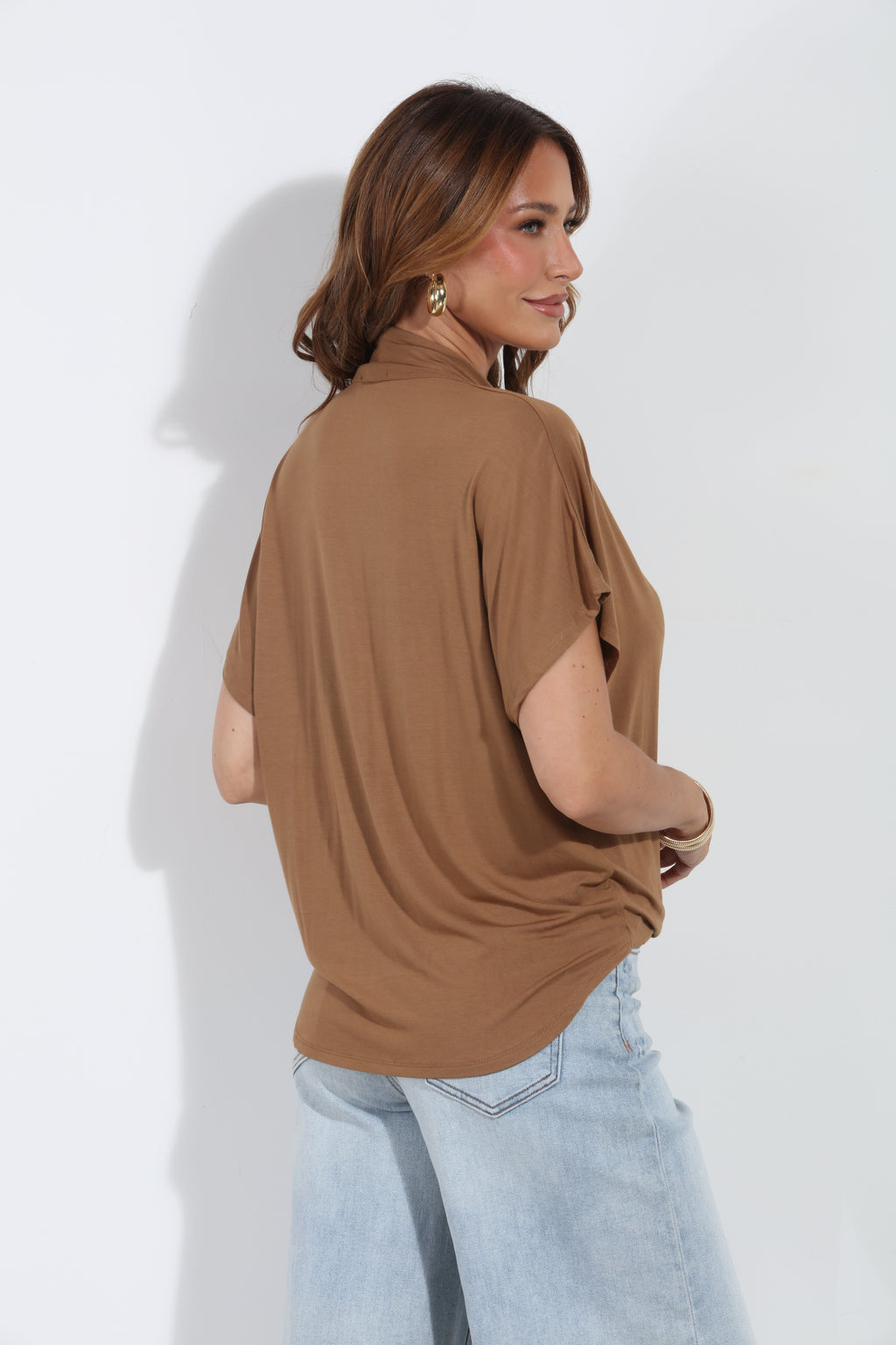 Camel Cupro Surplice Tee-BEST SELLER