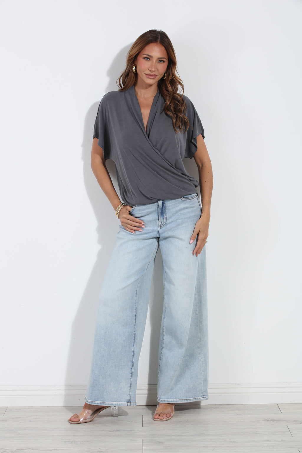 Charcoal Cupro Surplice Tee-BEST SELLER