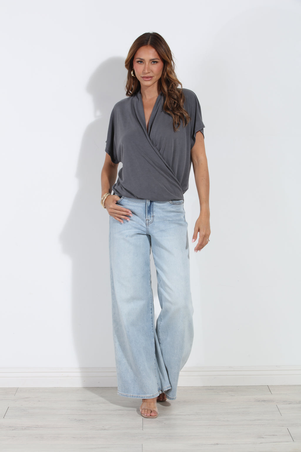 Charcoal Cupro Surplice Tee-BEST SELLER