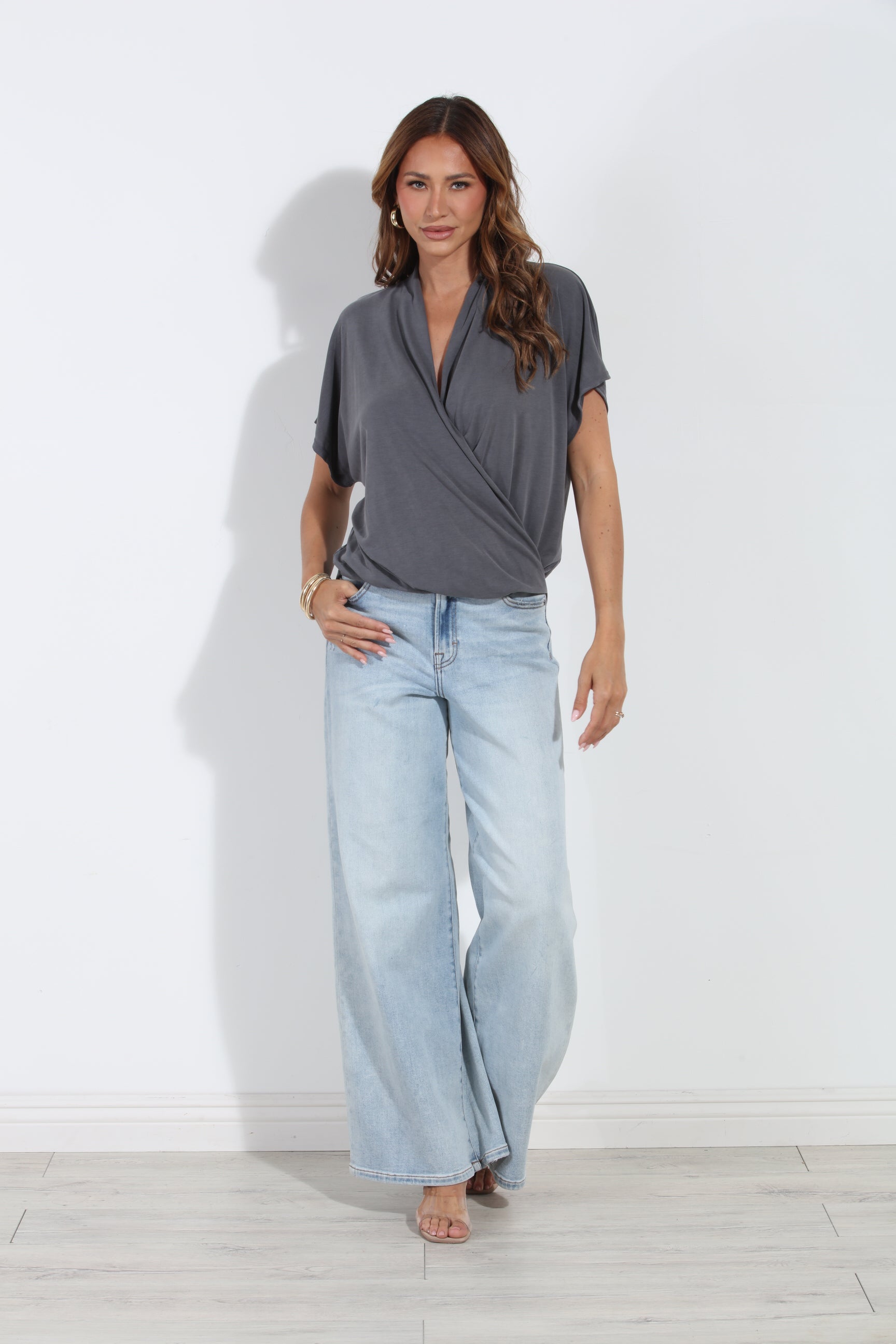 Charcoal Cupro Surplice Tee-BEST SELLER
