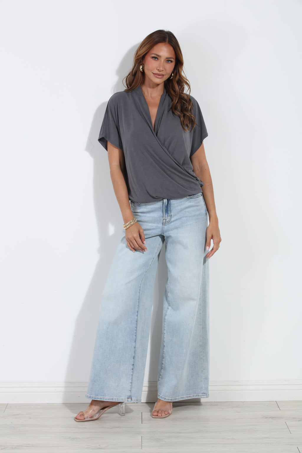 Charcoal Cupro Surplice Tee-BEST SELLER