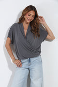 Charcoal Cupro Surplice Tee-BEST SELLER