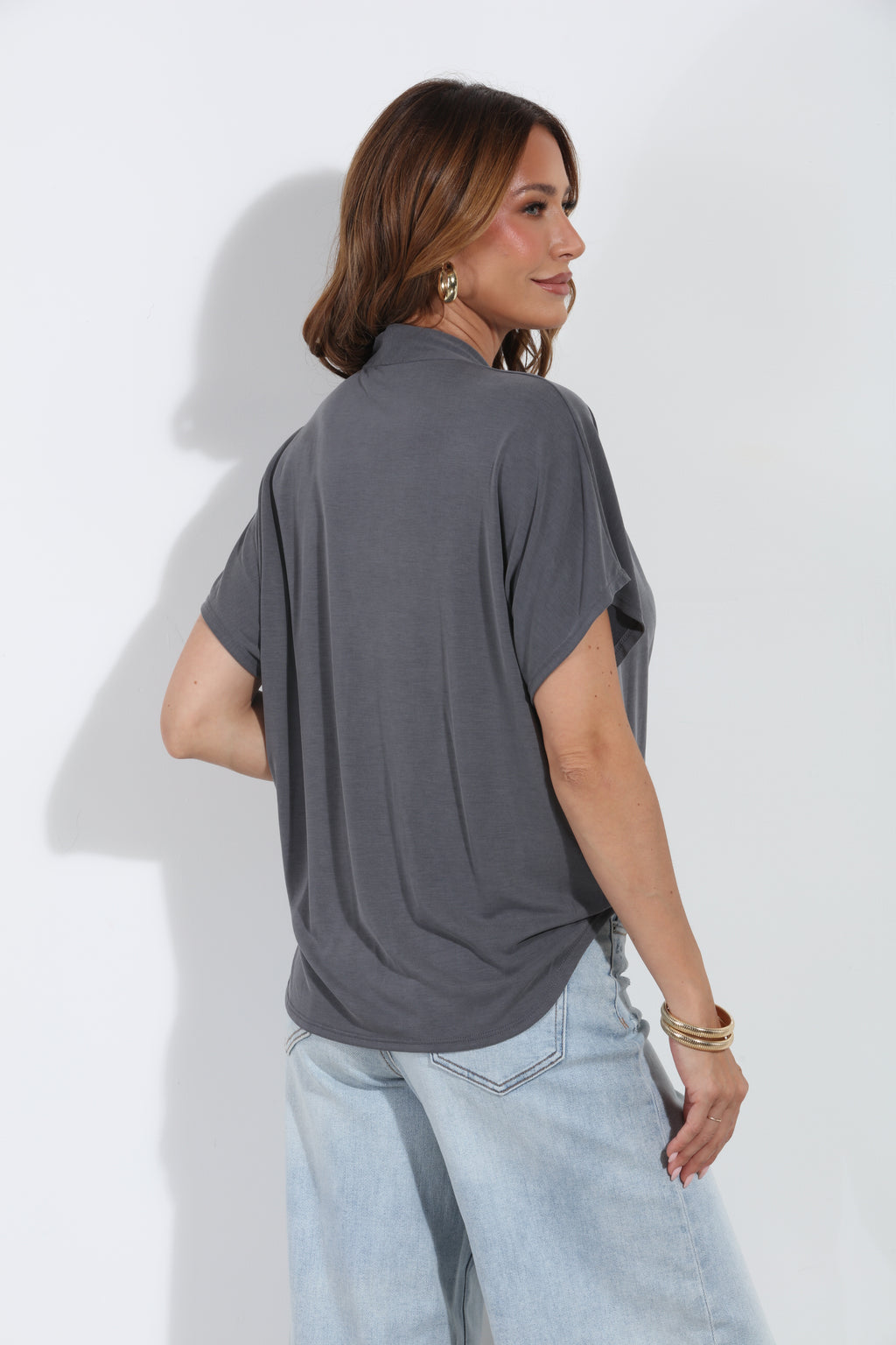 Charcoal Cupro Surplice Tee-BEST SELLER