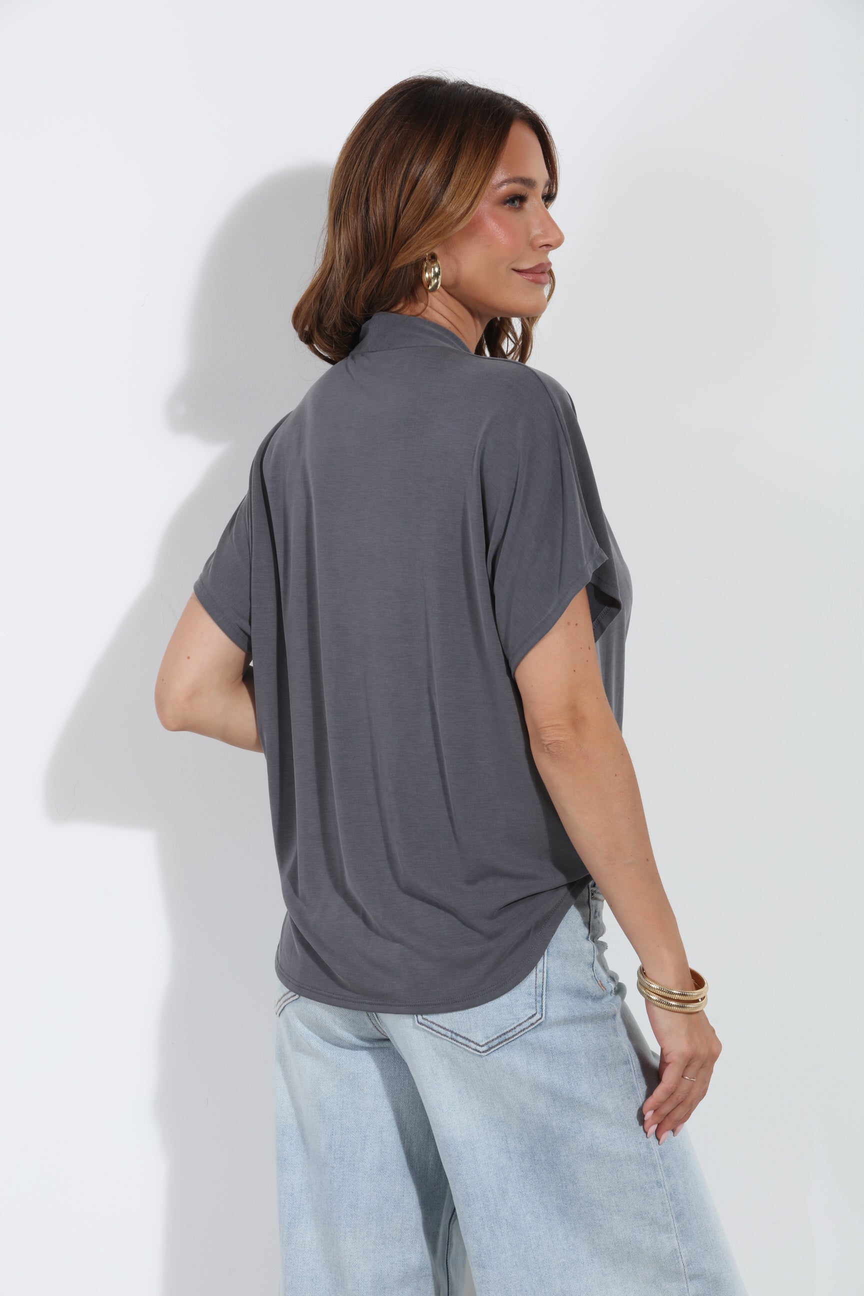 Charcoal Cupro Surplice Tee-BEST SELLER