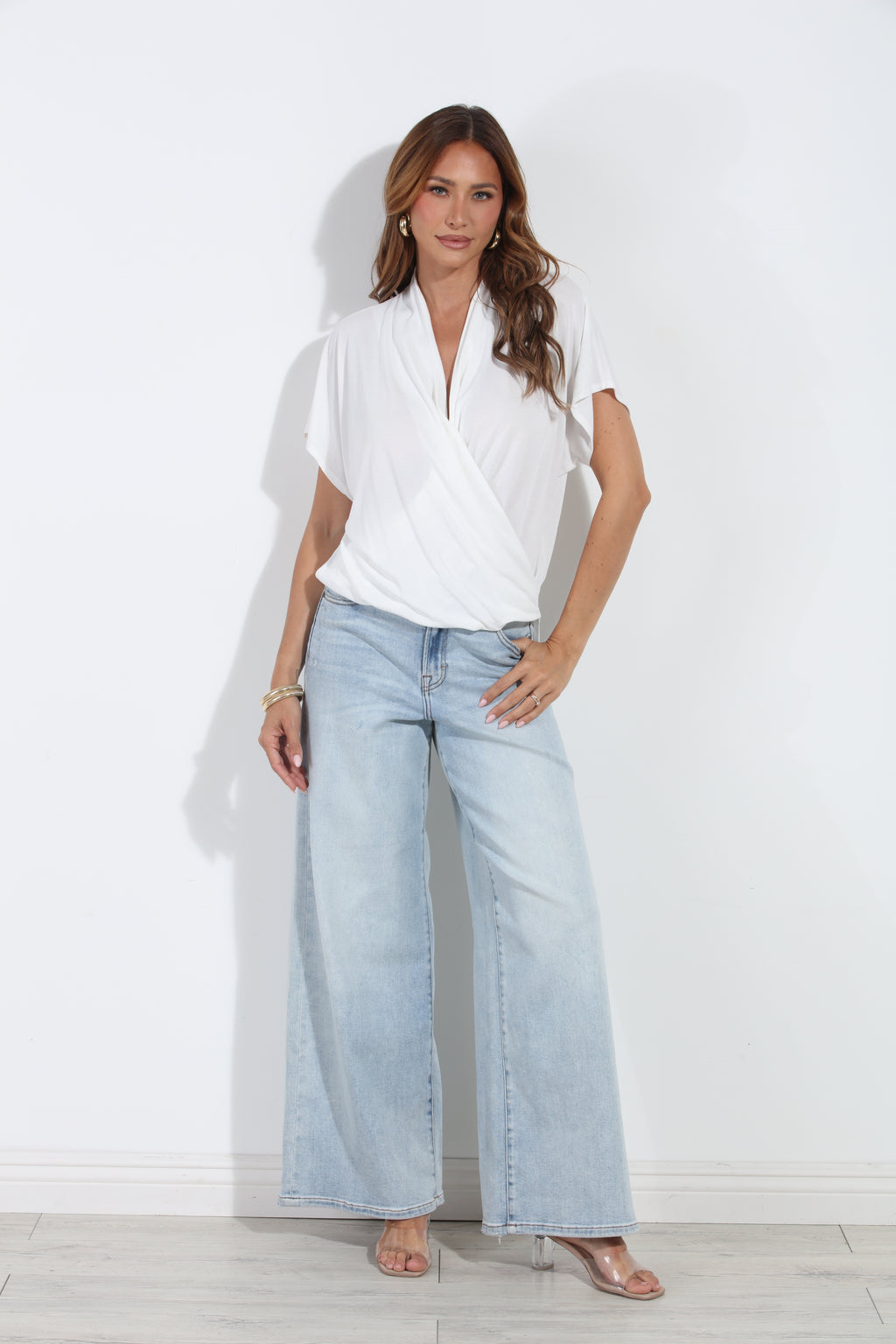 Ivory Cupro Surplice Tee-BEST SELLER
