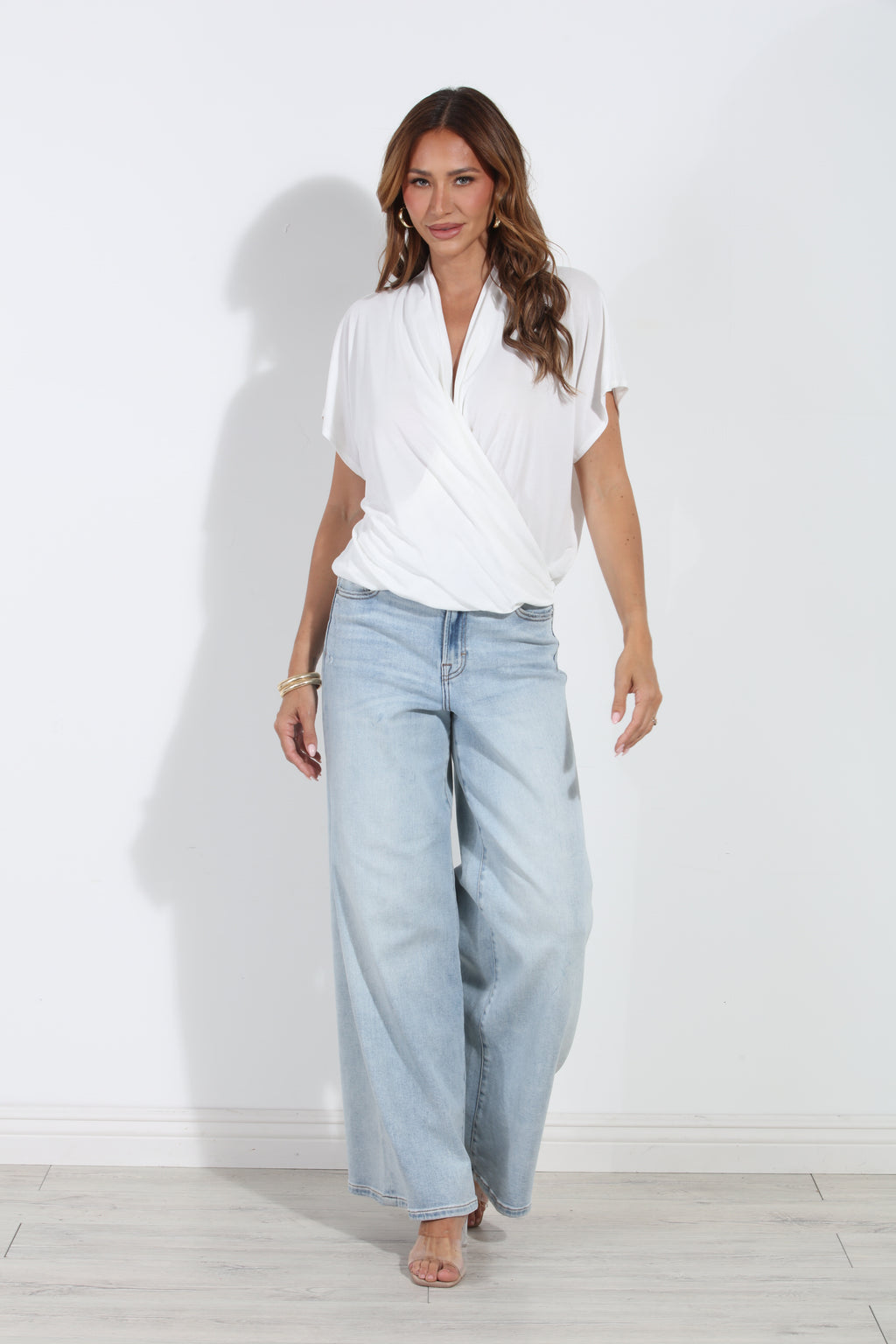 Ivory Cupro Surplice Tee-BEST SELLER