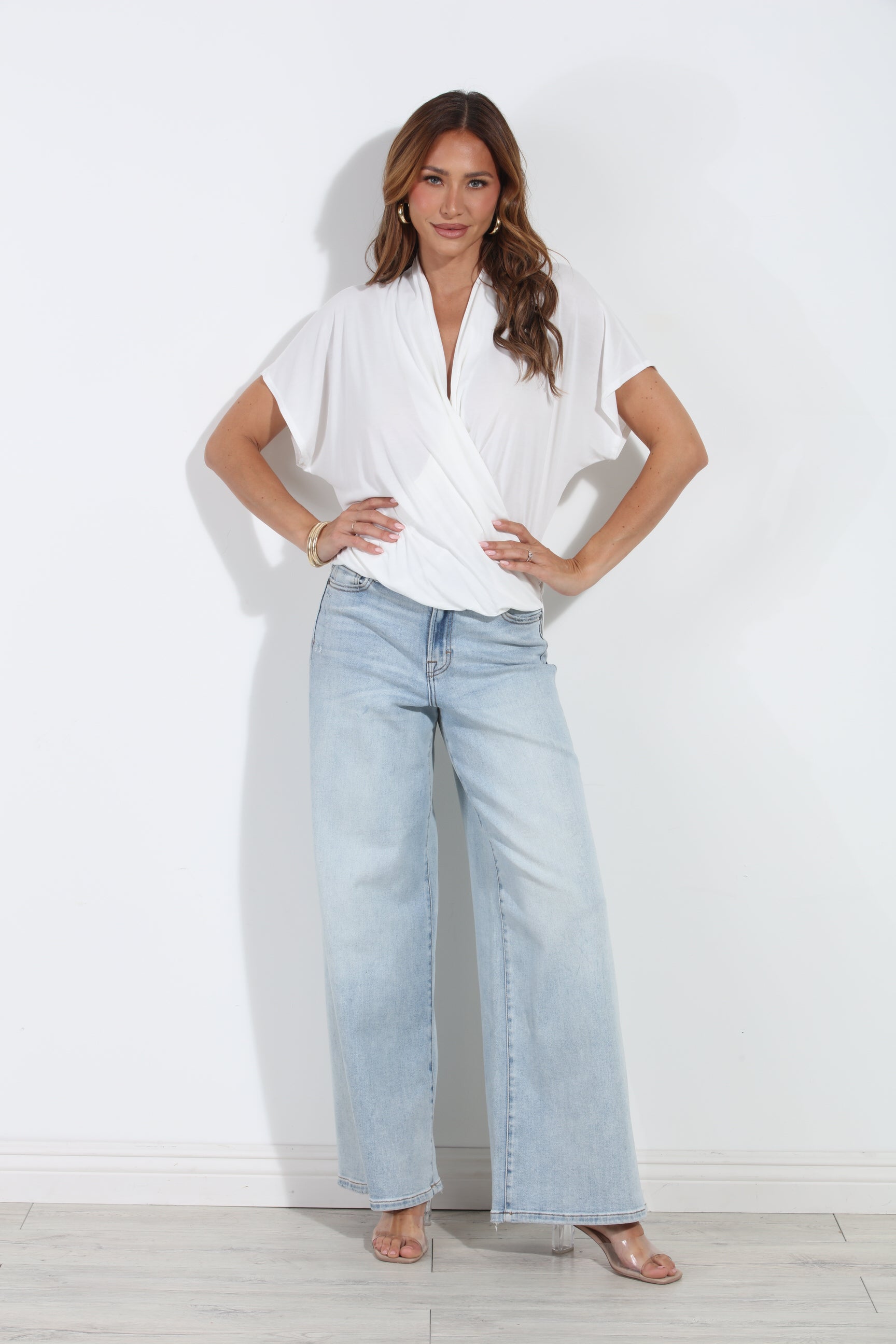 Ivory Cupro Surplice Tee-BEST SELLER