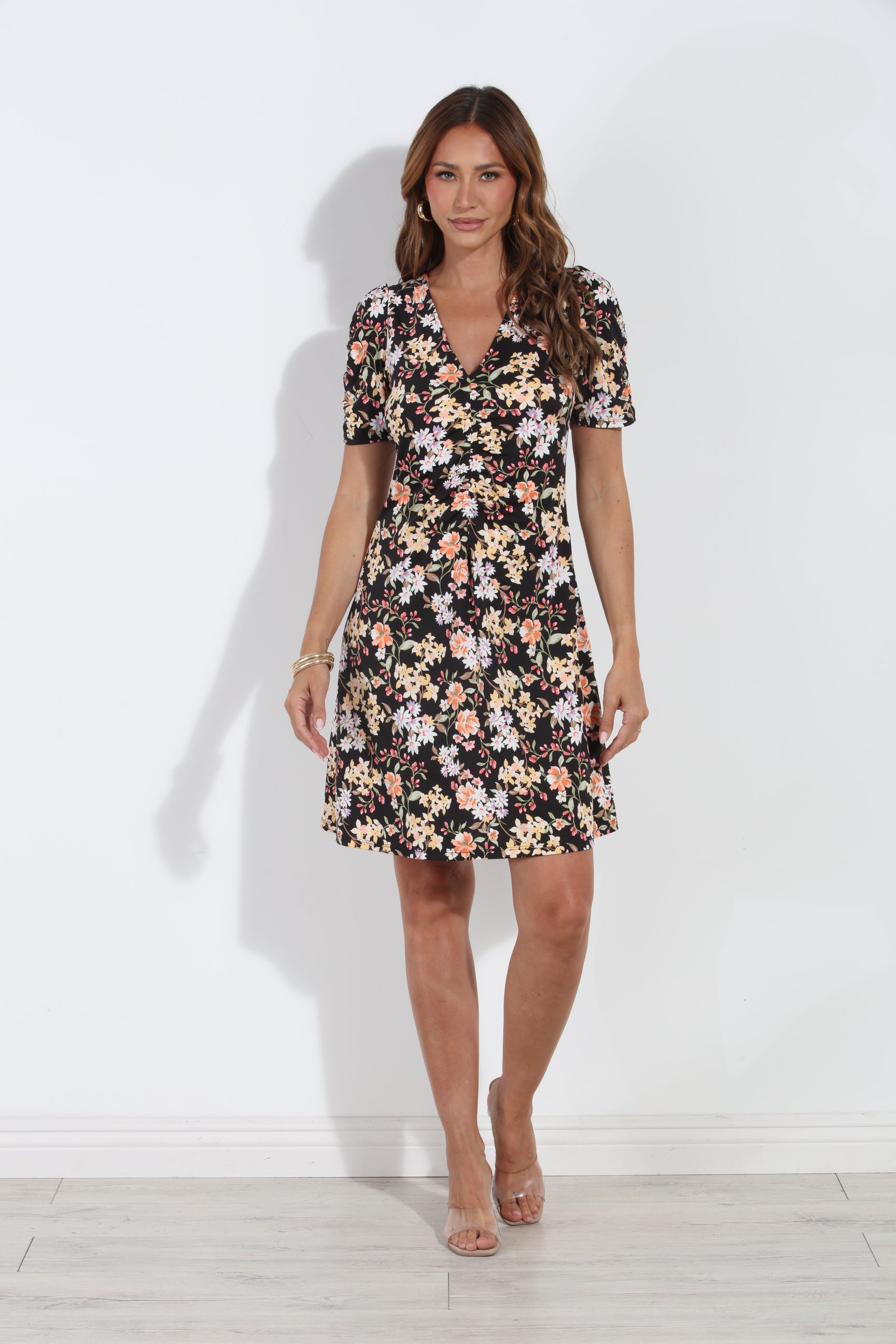 Moonflower V-Neck Shirred Dress-BEST SELLER