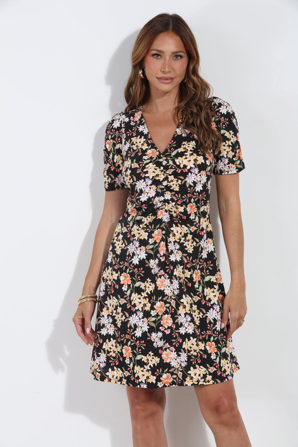 Moonflower V-Neck Shirred Dress-BEST SELLER