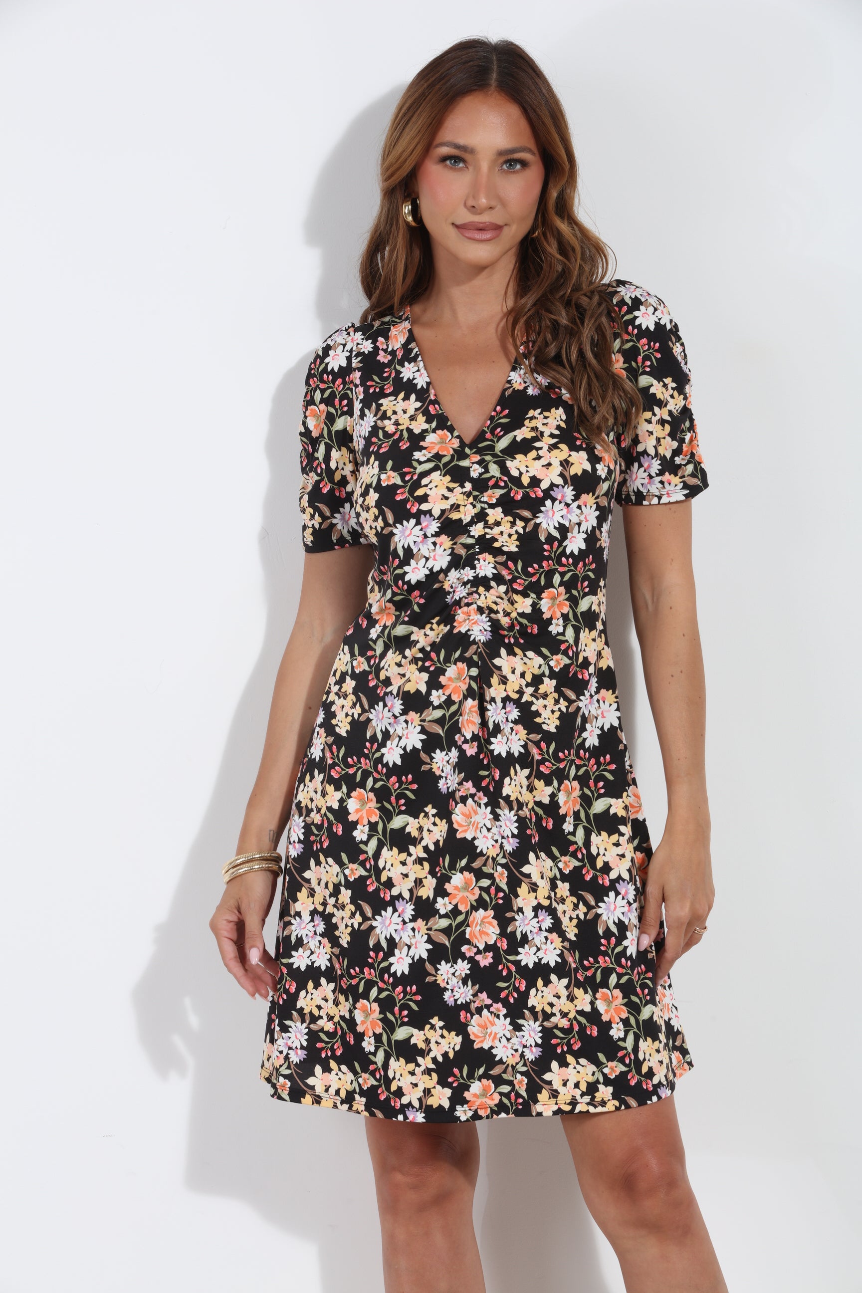 Moonflower V-Neck Shirred Dress-BEST SELLER