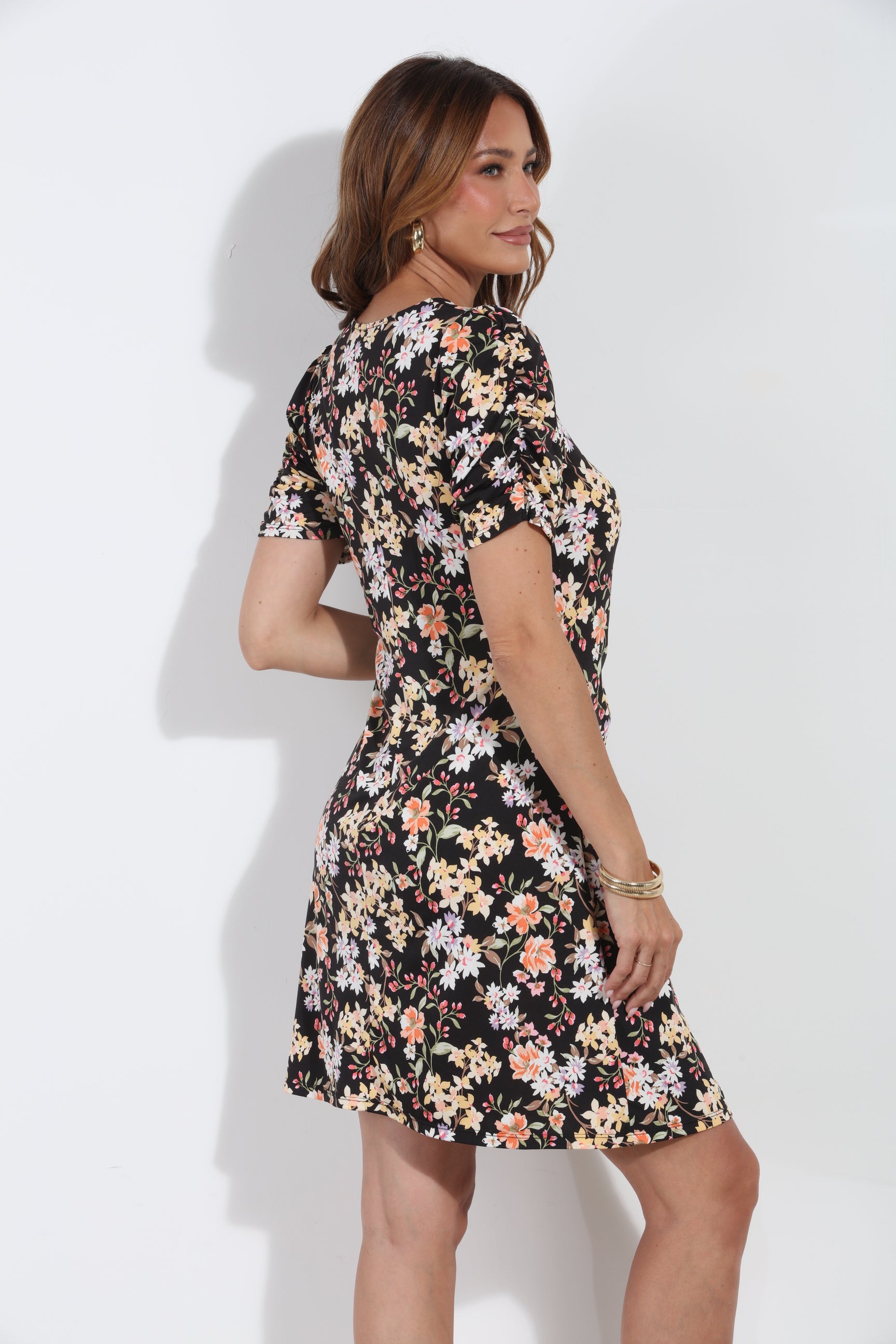 Moonflower V-Neck Shirred Dress-BEST SELLER